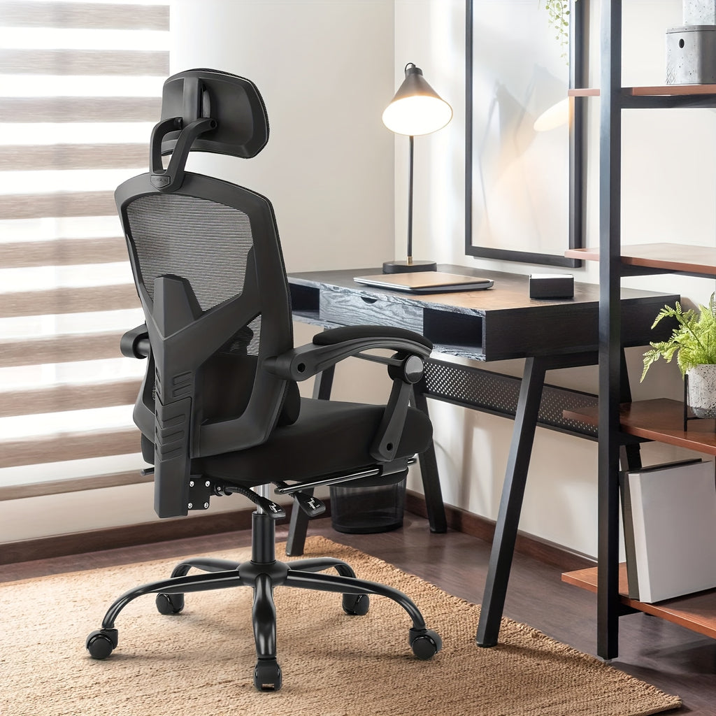 Ergonomic Office Chair - Adjustable Headrest & Backrest, Lumbar Support, Footrest - Comfortable For Home Office & Study