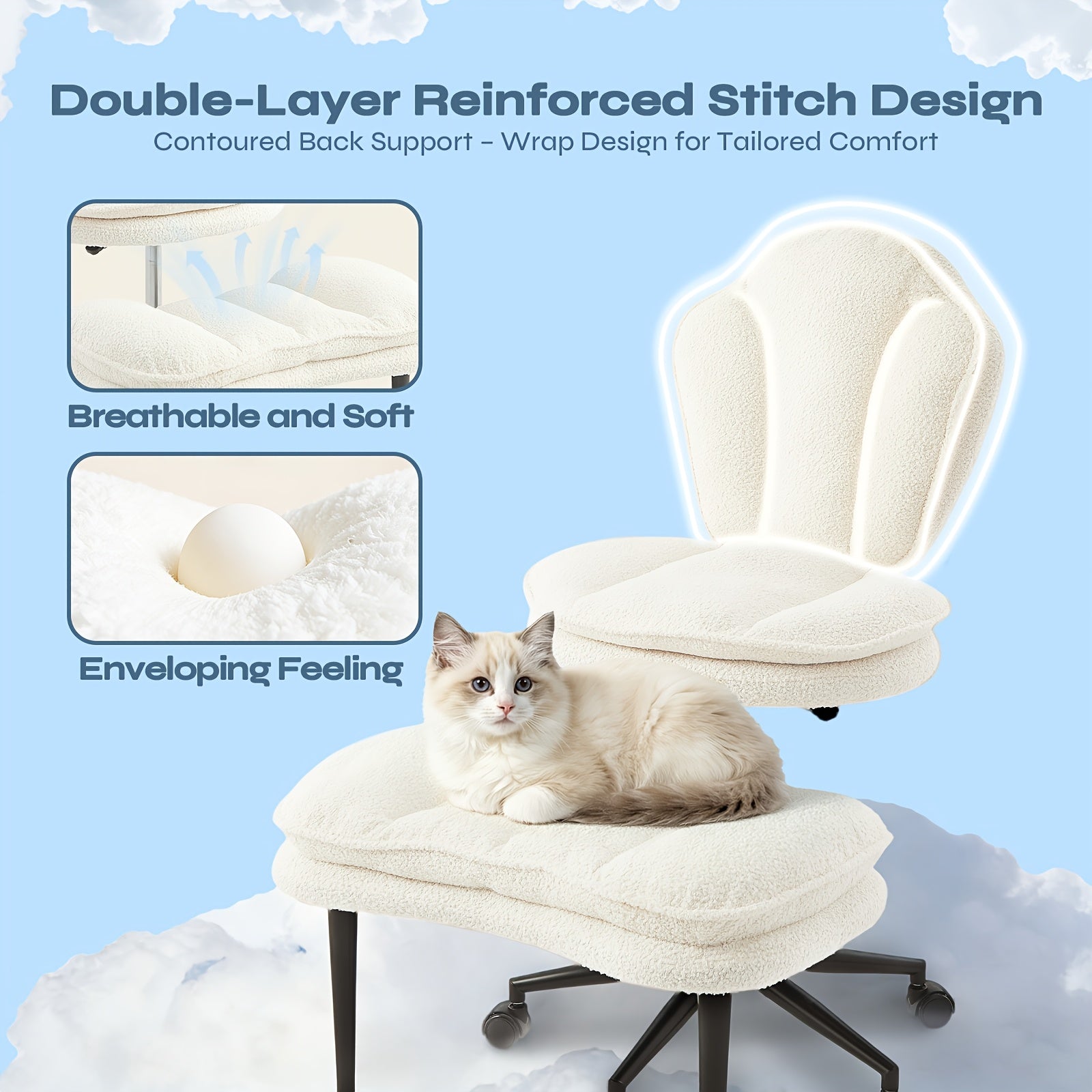 PINMOCO Cloud Comfort Cross-Legged Office Chair, Ergonomic Chair: Extra Wide, Adjustable Seat with Wrapped Backrest with Full Lumbar Support-Perfect for Yoga, Meditation, Office, A-D-H-D Focus Support