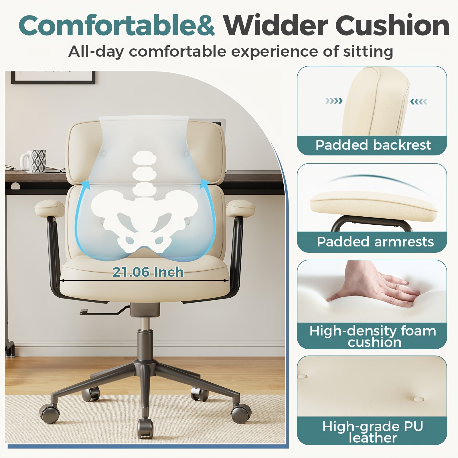 Adjustable Ergonomic Desk Chair for Home Office, Featuring Lumbar Support, Rolling Swivel, And Armrests Suitable for Executive Tasks