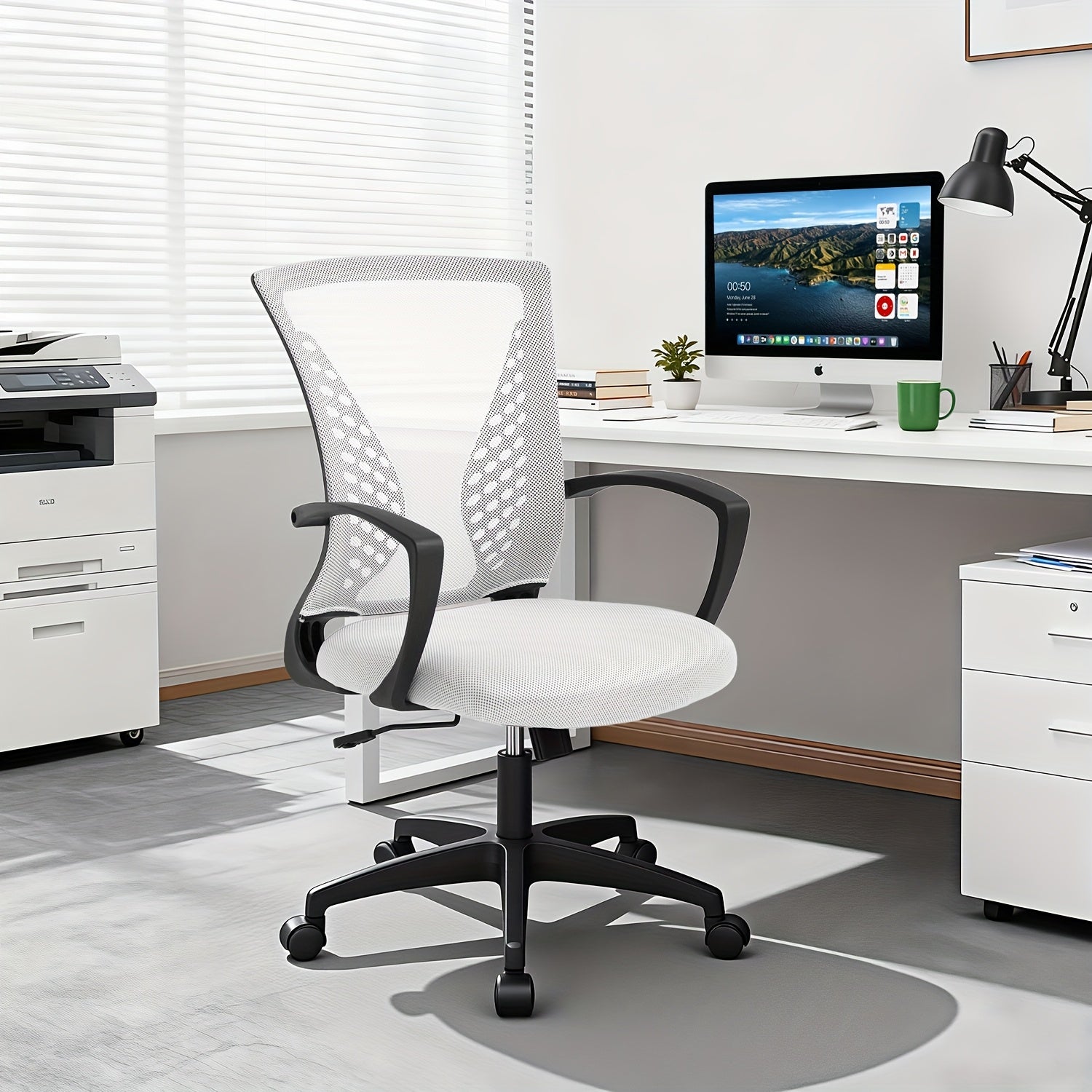 Home Office Chair, Mid Back Computer Swivel Lumbar Support Adjustable Desk Task Computer, Ergonomic Comfort Mesh Chair With Armrests, Christmas Gift, Holiday Essentials