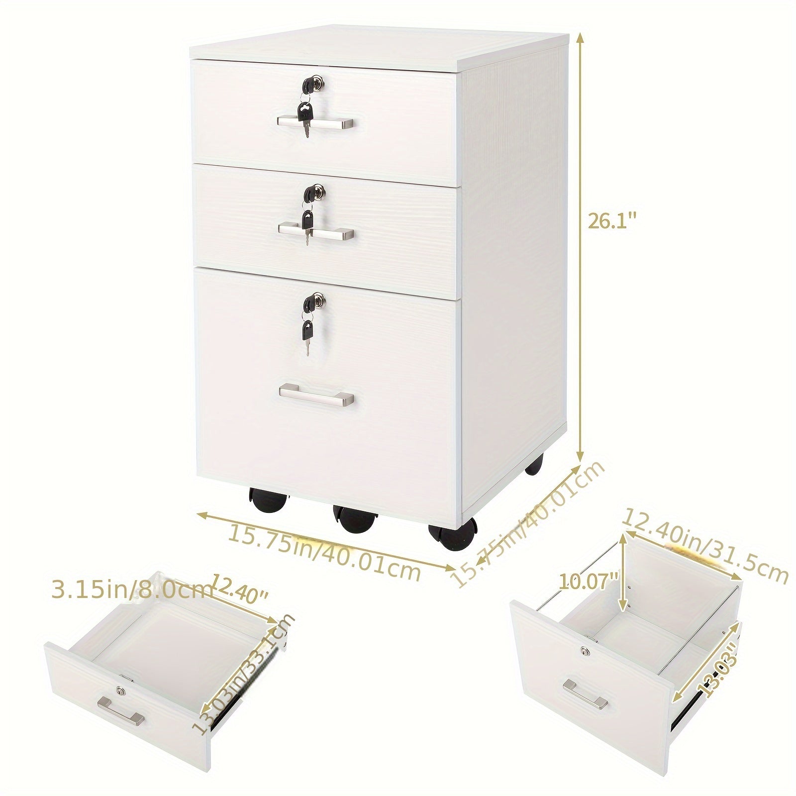 White Wood Grain Density Board Three Drawers Wooden Filing Cabinet