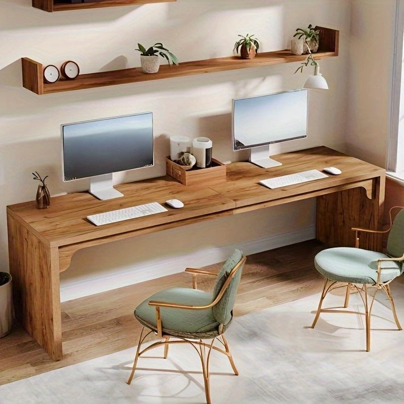 Extended Wooden Double Workstation Desk, 78.7 Inches Long Computer Table, Suitable for Two Users in for Home Office, Spacious Writing Surface for Two, Includes Ladder Racks for Storage And Organization