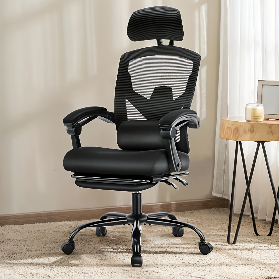 Ergonomic Office Chair - Adjustable Headrest & Backrest, Lumbar Support, Footrest - Comfortable For Home Office & Study