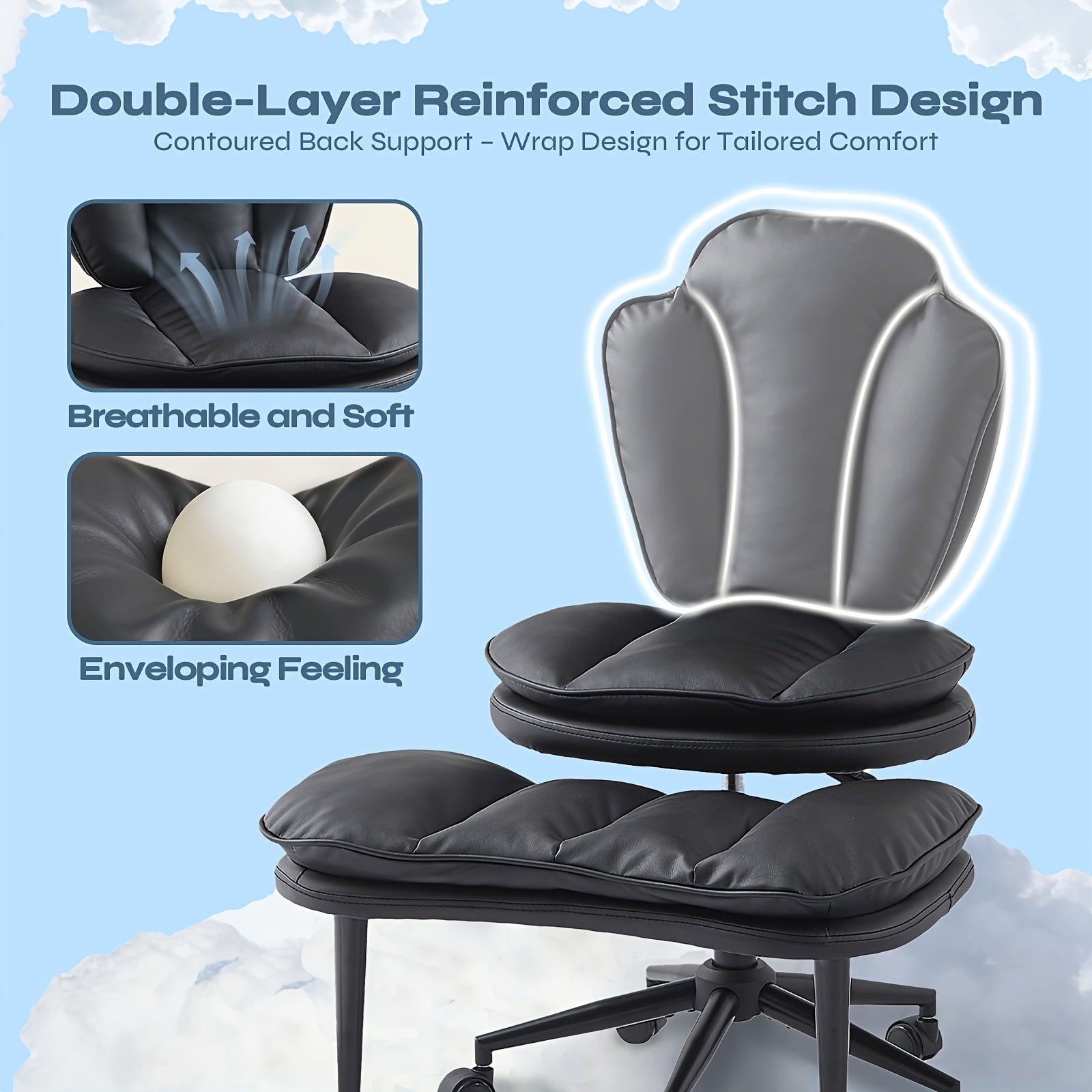 PINMOCO Cloud Comfort Cross-Legged Office Chair, Ergonomic Chair: Extra Wide, Adjustable Seat with Wrapped Backrest with Full Lumbar Support-Perfect for Yoga, Meditation, Office, A-D-H-D Focus Support