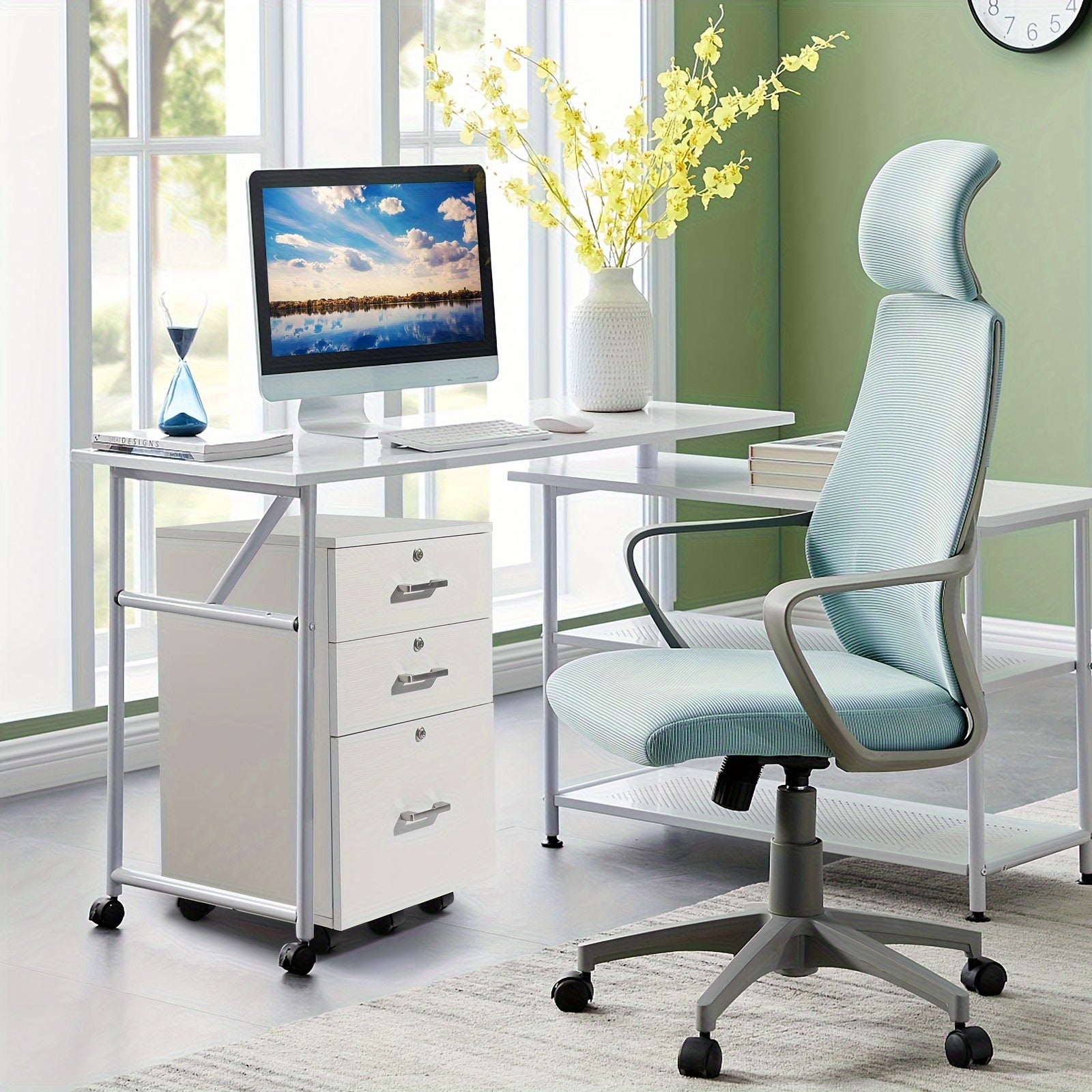 White Wood Grain Density Board Three Drawers Wooden Filing Cabinet