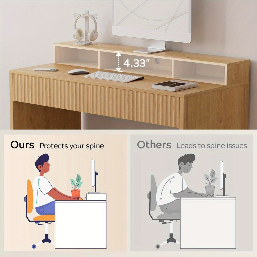 Fluted Office Desk with Storage Shelf, 47\