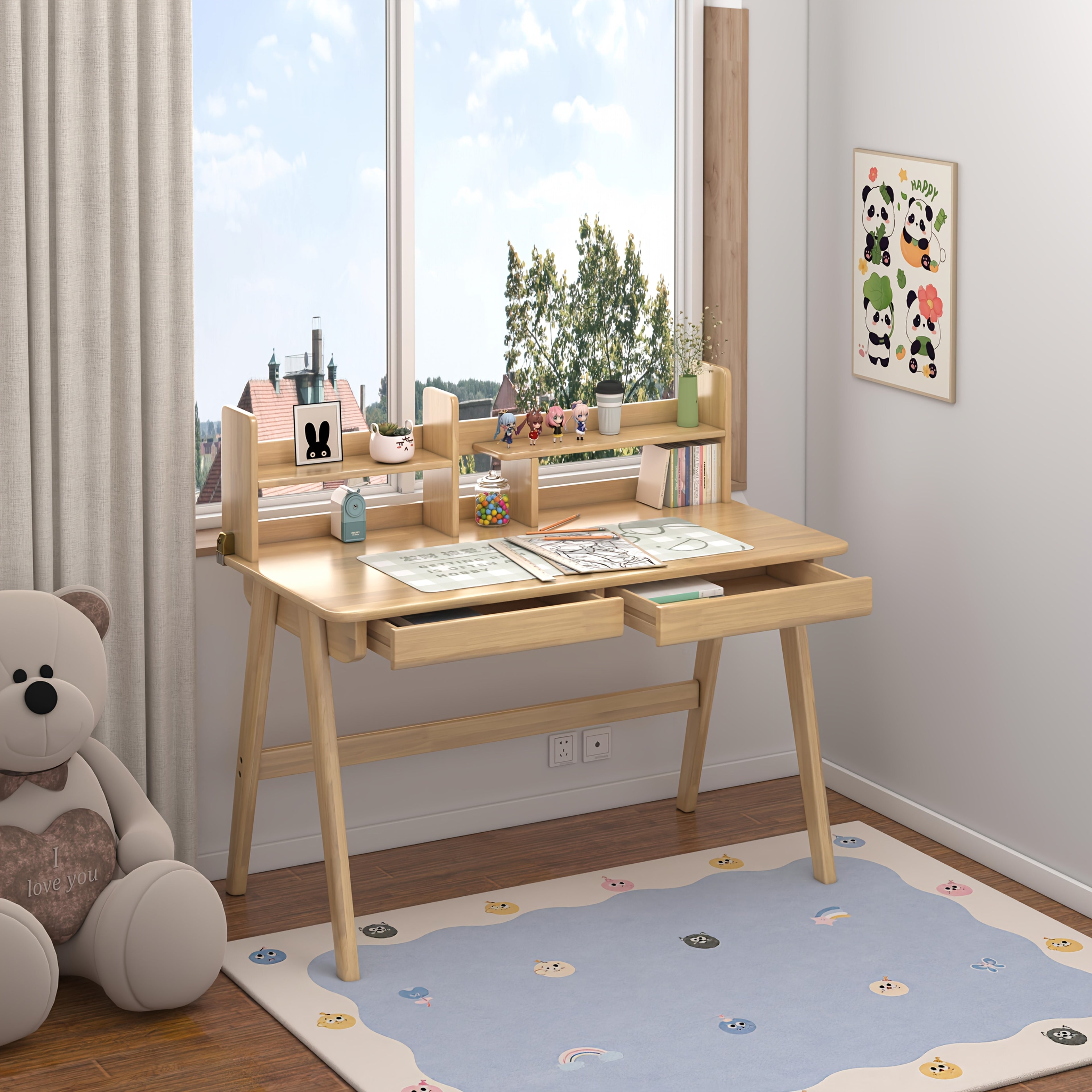 Newly Upgraded Solid Wood Desk And Cabinet Set. The Desk Features Built-in Storage Cabinets, Perfect for Teenagers, Office Workers, And More. Can Serve As A Study Desk, Computer Desk, Or Vanity Table. Available In 3 Color Options.