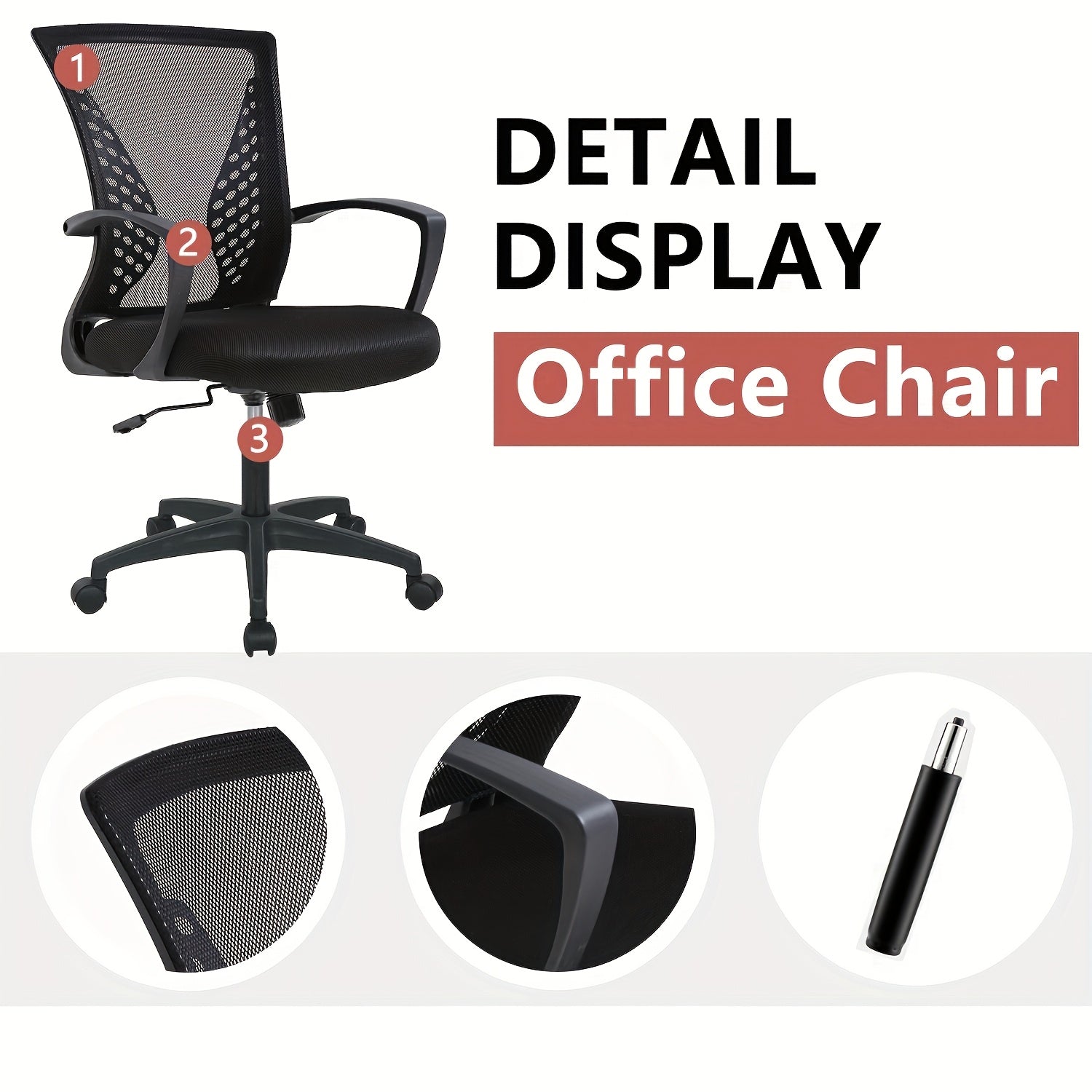 Home Office Chair, Mid Back Computer Swivel Lumbar Support Adjustable Desk Task Computer, Ergonomic Comfort Mesh Chair With Armrests, Christmas Gift, Holiday Essentials