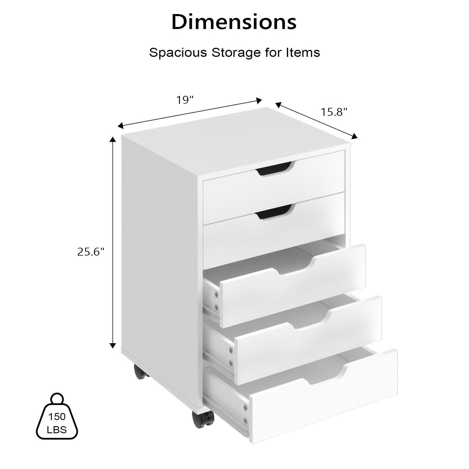 Bonnlo Wood Rolling File Cabinet with Wheels | Mobile Filing Chest with 5 Drawers, Under Desk Storage Organization Printer Stand for Home Office, Contemporary Style, Hardwood Material