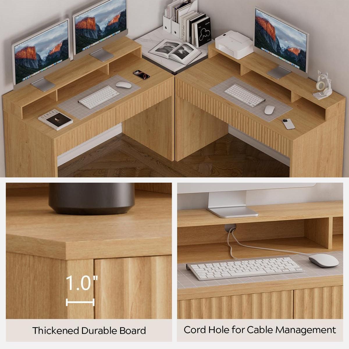 Fluted Office Desk with Storage Shelf, 47\