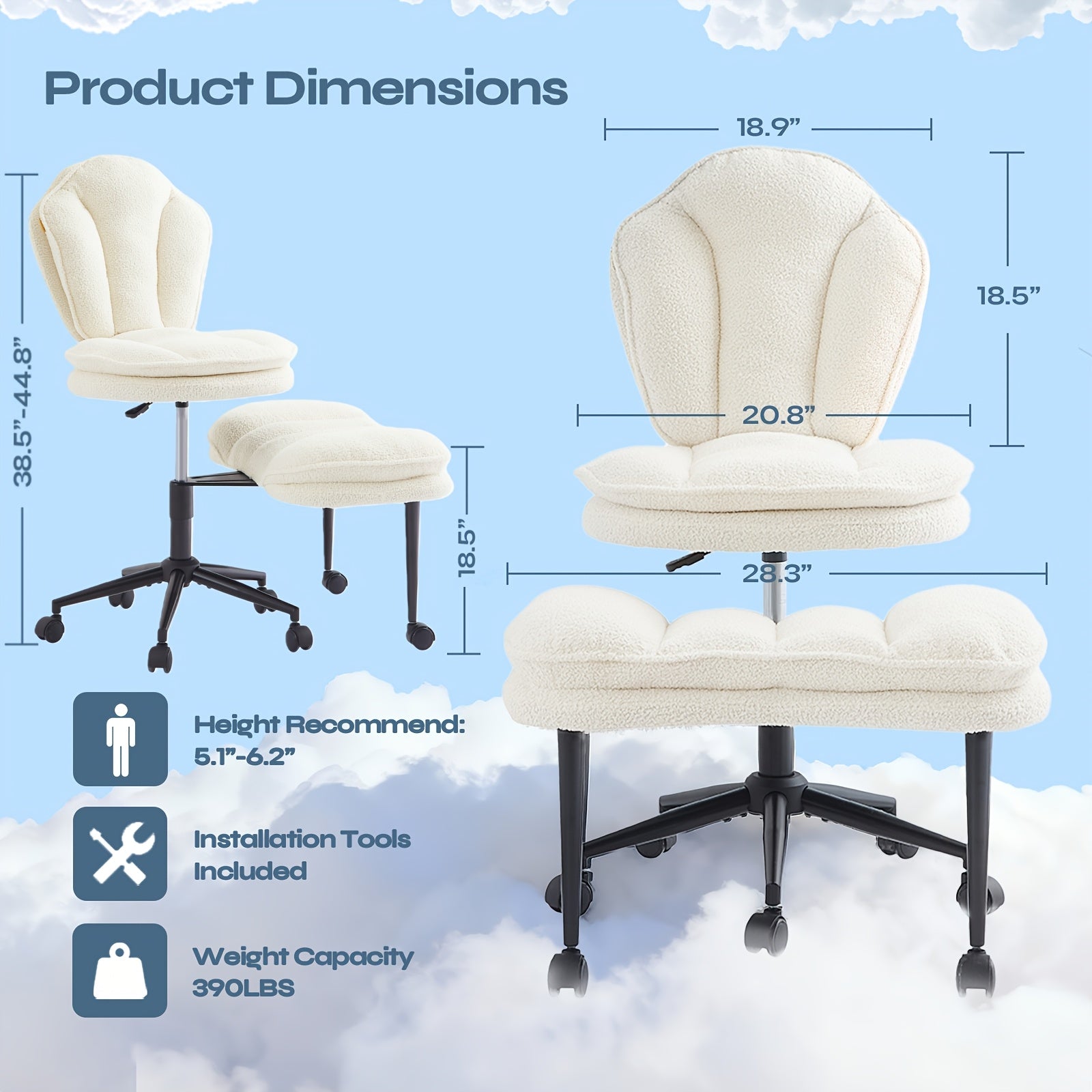 PINMOCO Cloud Comfort Cross-Legged Office Chair, Ergonomic Chair: Extra Wide, Adjustable Seat with Wrapped Backrest with Full Lumbar Support-Perfect for Yoga, Meditation, Office, A-D-H-D Focus Support