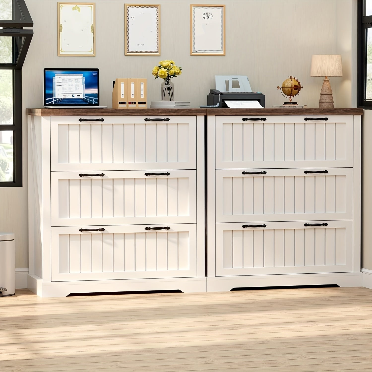 3 Drawer File Cabinet for Letter\u002FLegal\u002FA4 Size, Farmhouse Filing Cabinet, Lateral File Cabinet with Printer Stand for Home Office