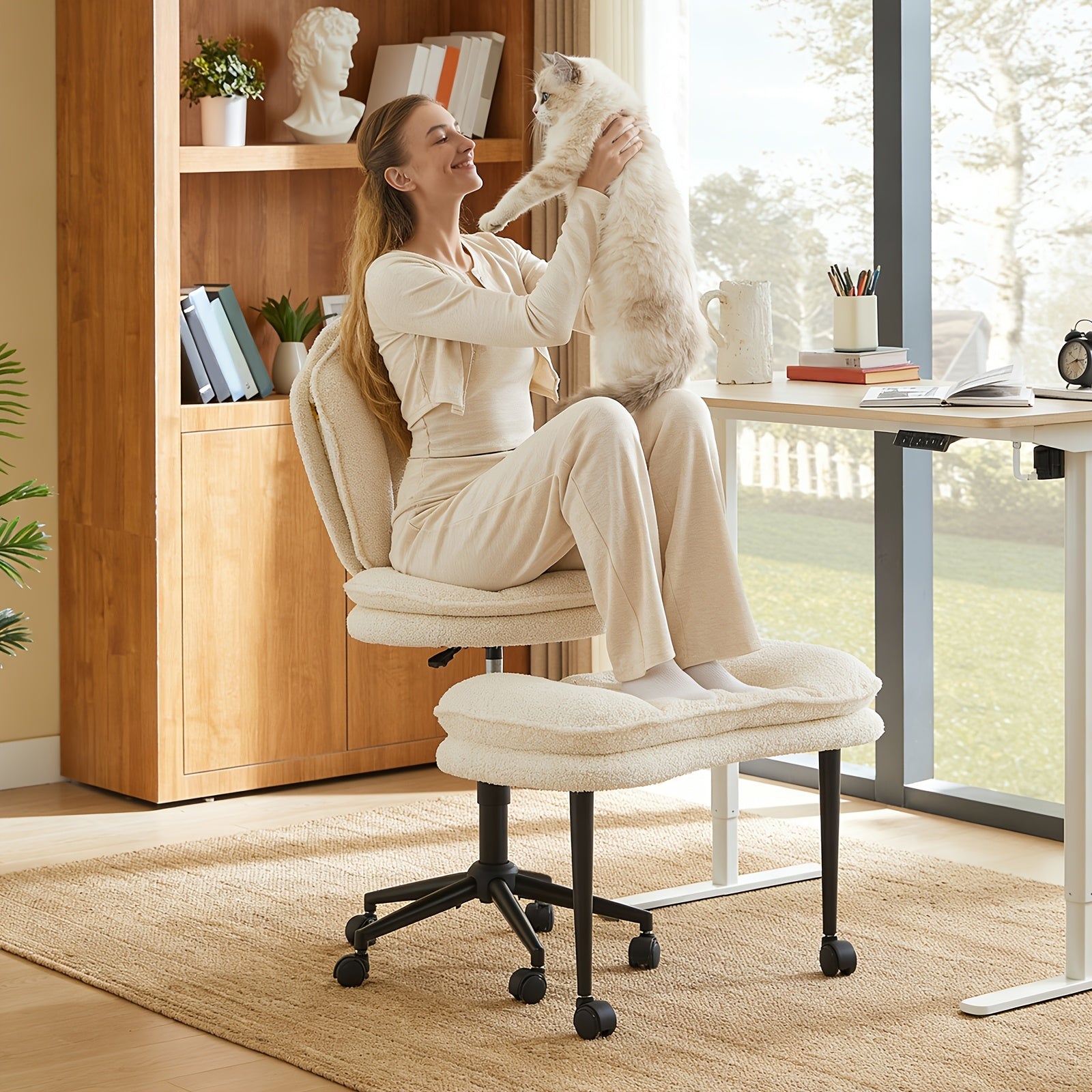 PINMOCO Cloud Comfort Cross-Legged Office Chair, Ergonomic Chair: Extra Wide, Adjustable Seat with Wrapped Backrest with Full Lumbar Support-Perfect for Yoga, Meditation, Office, A-D-H-D Focus Support