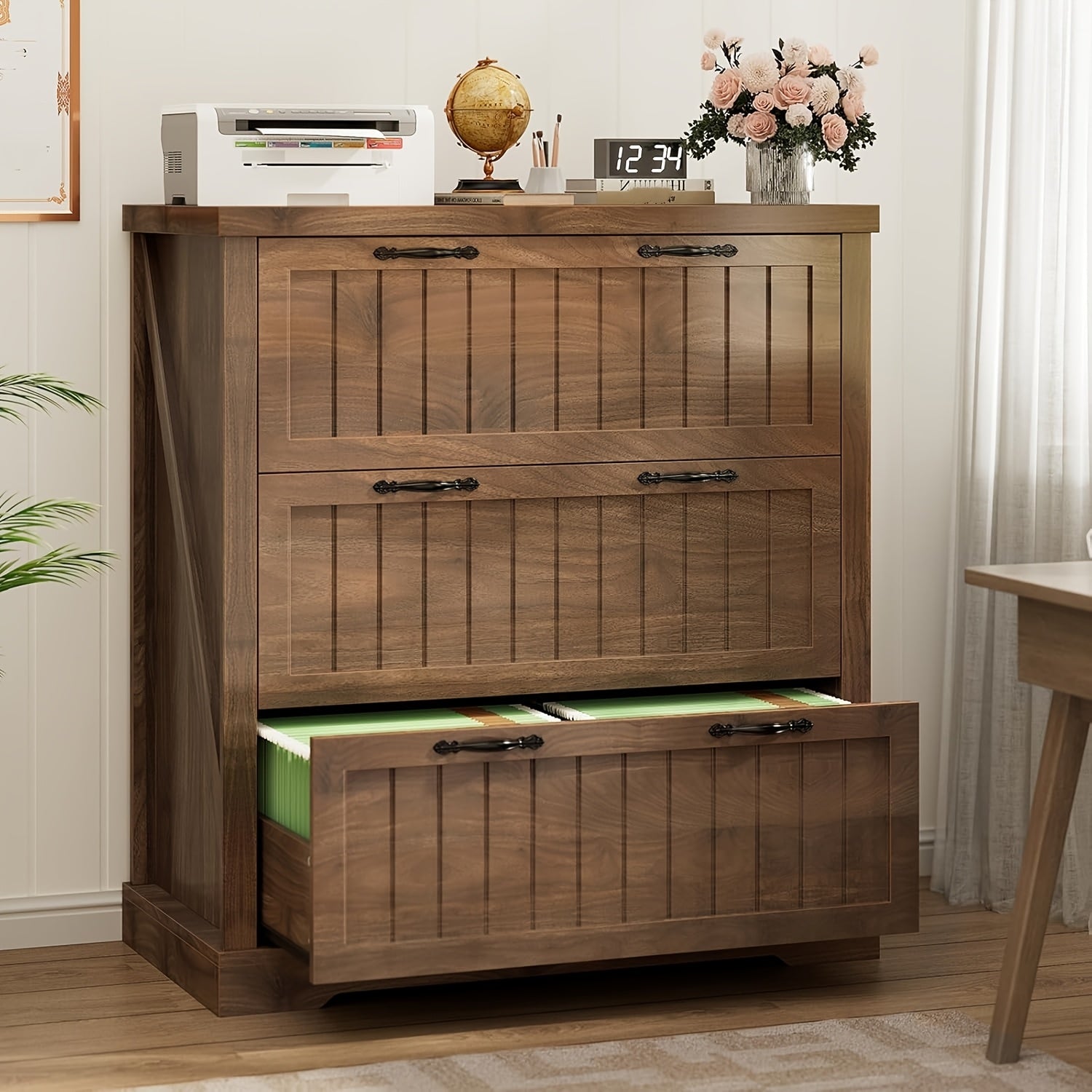 3 Drawer File Cabinet for Letter\u002FLegal\u002FA4 Size, Farmhouse Filing Cabinet, Lateral File Cabinet with Printer Stand for Home Office