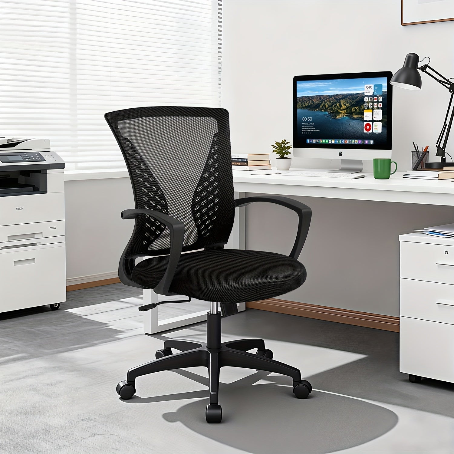 Home Office Chair, Mid Back Computer Swivel Lumbar Support Adjustable Desk Task Computer, Ergonomic Comfort Mesh Chair With Armrests, Christmas Gift, Holiday Essentials