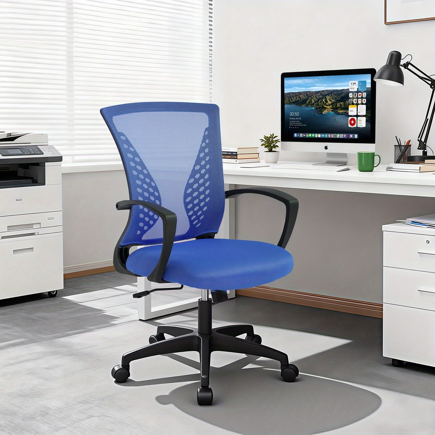 Home Office Chair, Mid Back Computer Swivel Lumbar Support Adjustable Desk Task Computer, Ergonomic Comfort Mesh Chair With Armrests, Christmas Gift, Holiday Essentials