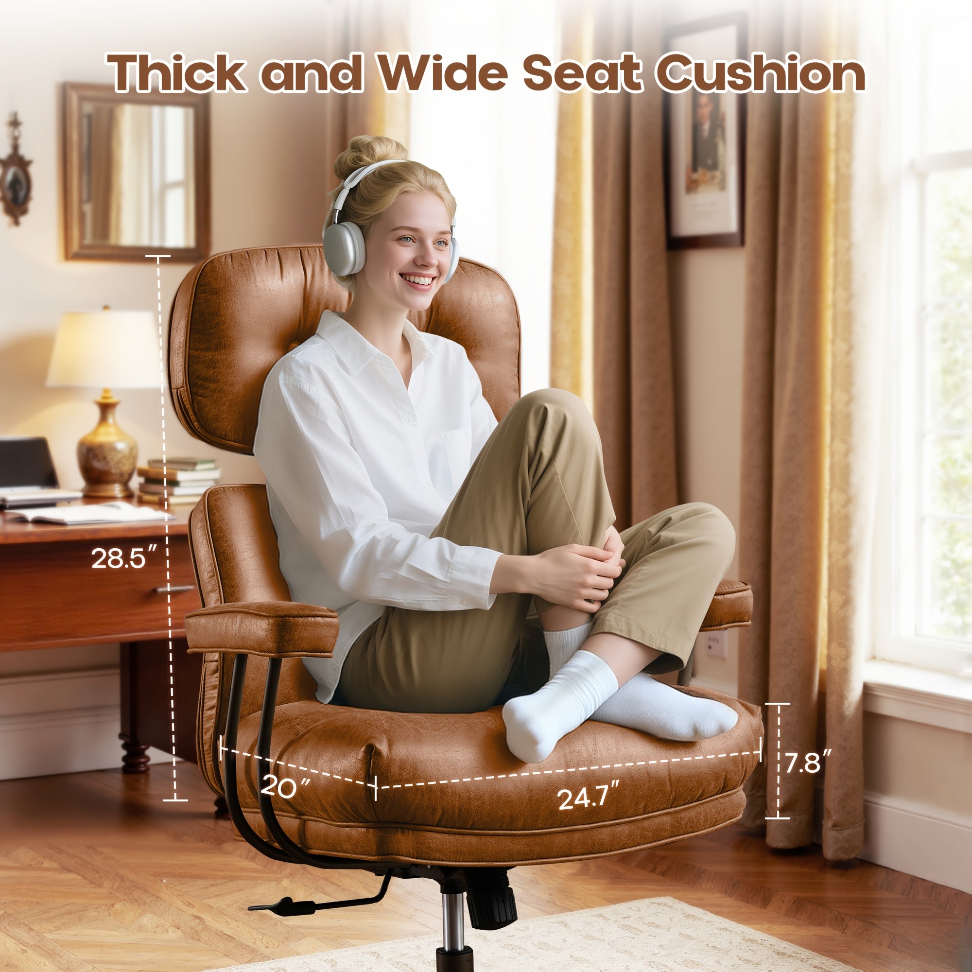 Modern Adjustable Executive Office Chair, High Back Faux Leather |Suede Fabric Desk Chair with Padded Armrests, Lumbar Support & Ergonomic Design for Home Or Office Use, Executive Desk Chair | Modern Office Furniture | Luxury Executive Chair