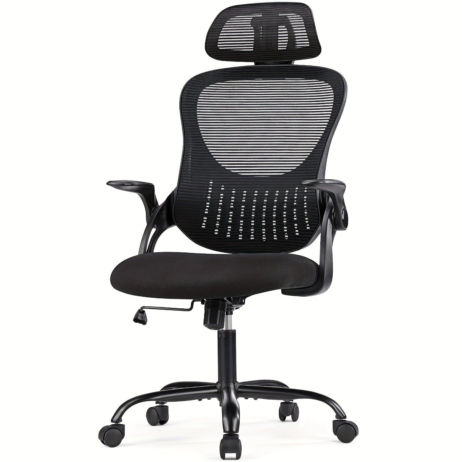 Ergonomic High Back Mesh Chair with Adjustable Headrest, Flip-up Armrests And Lumbar Support-Stainless Steel Frame, Comfortable Padded Seat On 5 Wheels for Easy Mobility-Ideal for Lab Workers