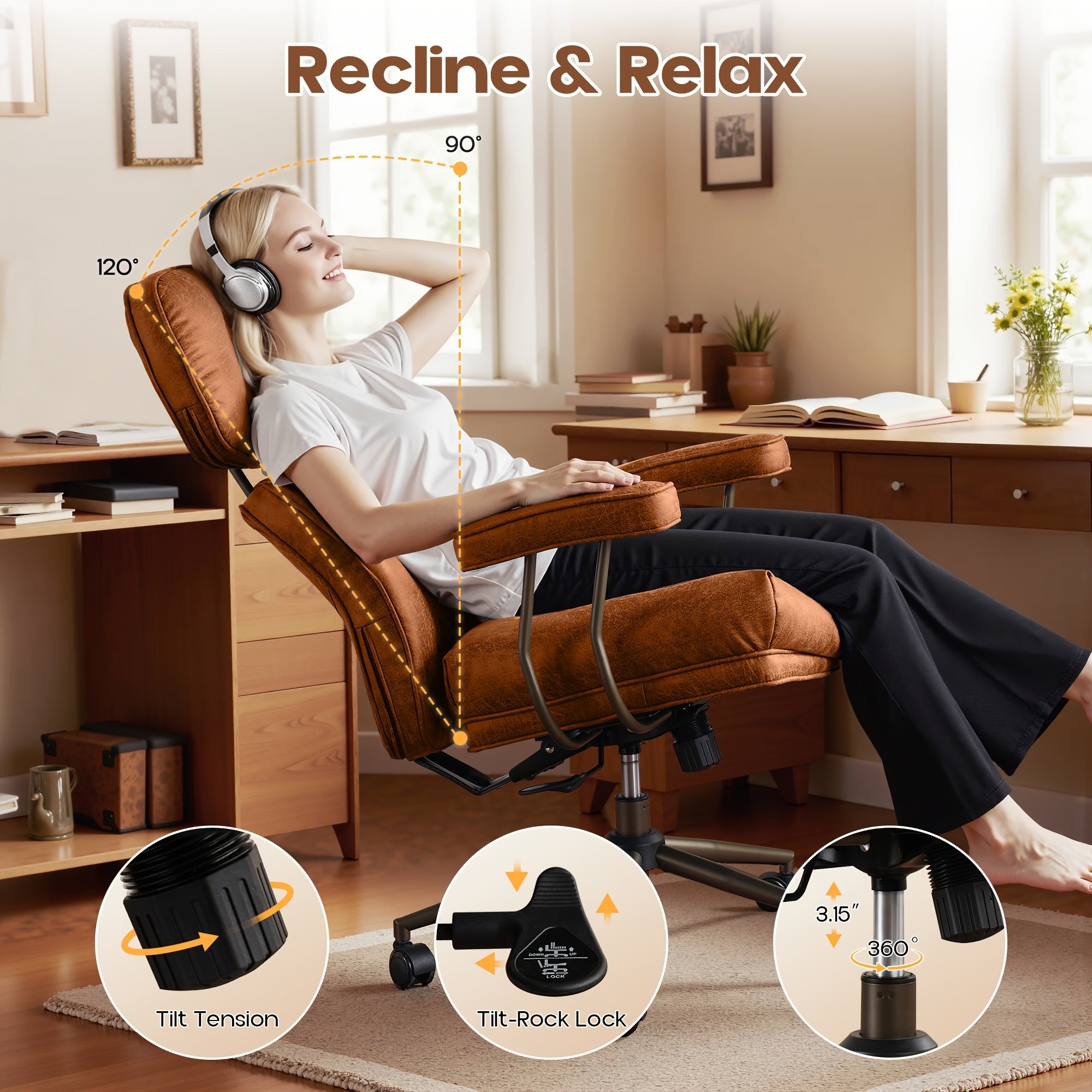 Modern Adjustable Executive Office Chair, High Back Faux Leather |Suede Fabric Desk Chair with Padded Armrests, Lumbar Support & Ergonomic Design for Home Or Office Use, Executive Desk Chair | Modern Office Furniture | Luxury Executive Chair