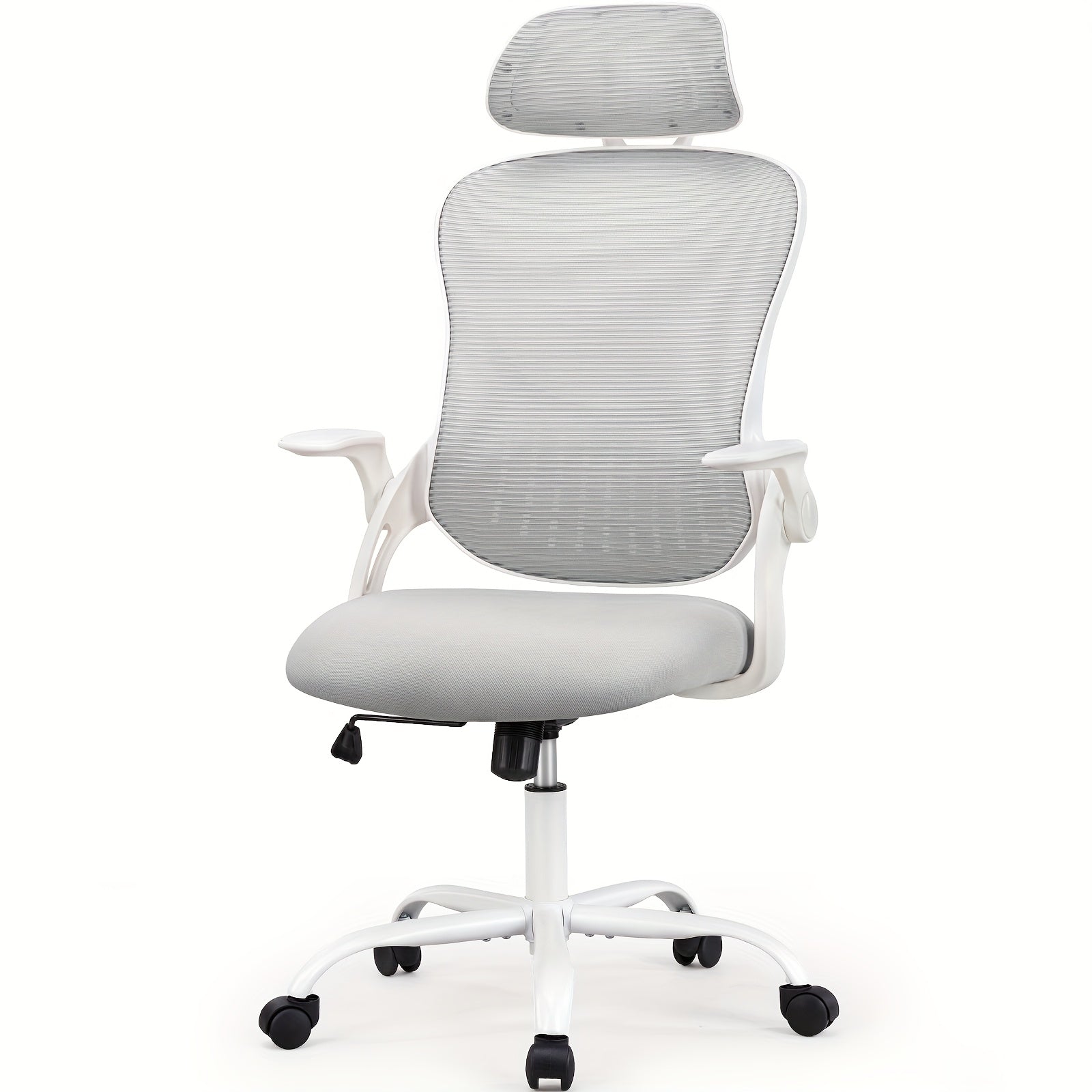 Ergonomic High Back Mesh Chair with Adjustable Headrest, Flip-up Armrests And Lumbar Support-Stainless Steel Frame, Comfortable Padded Seat On 5 Wheels for Easy Mobility-Ideal for Lab Workers