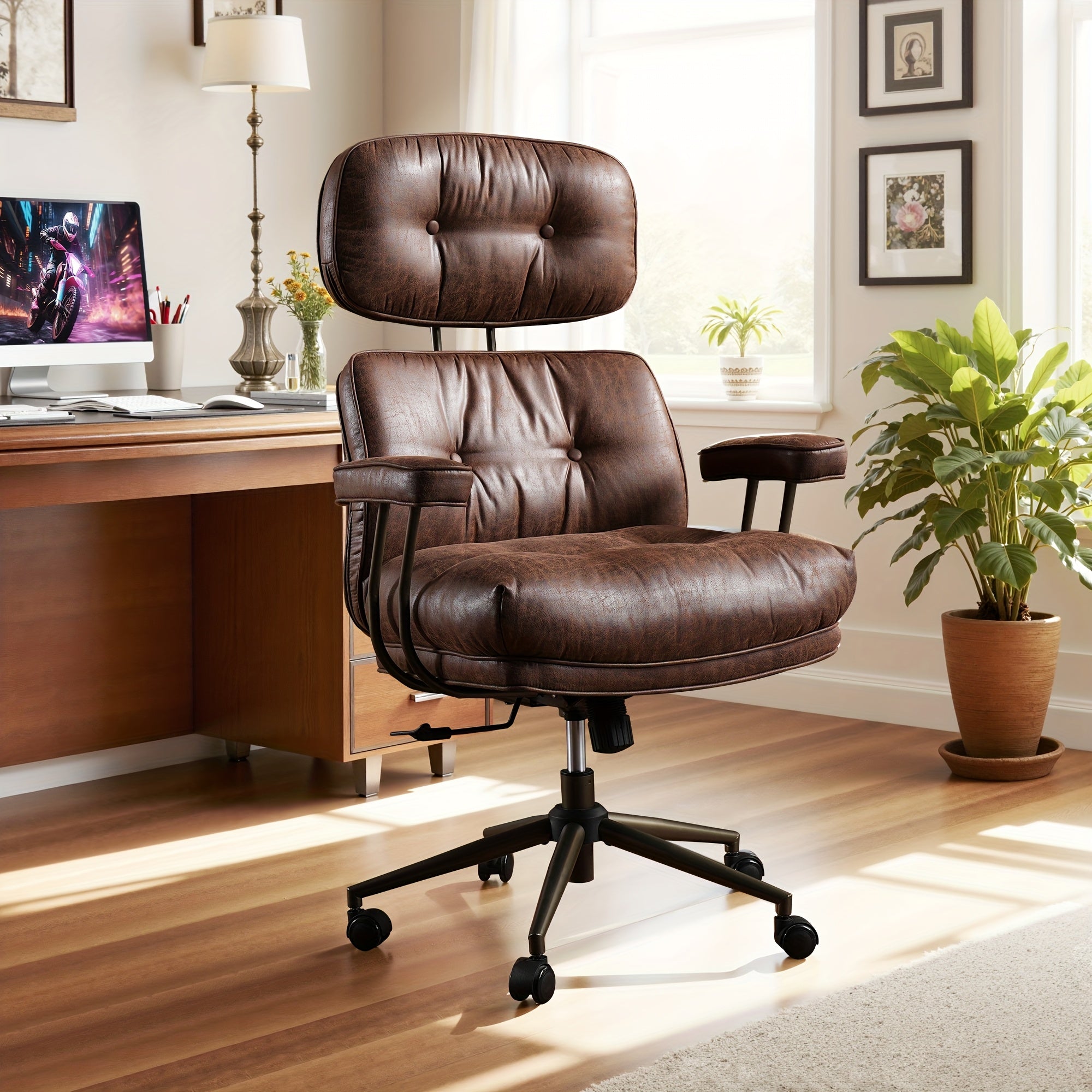 Modern Adjustable Executive Office Chair, High Back Faux Leather |Suede Fabric Desk Chair with Padded Armrests, Lumbar Support & Ergonomic Design for Home Or Office Use, Executive Desk Chair | Modern Office Furniture | Luxury Executive Chair