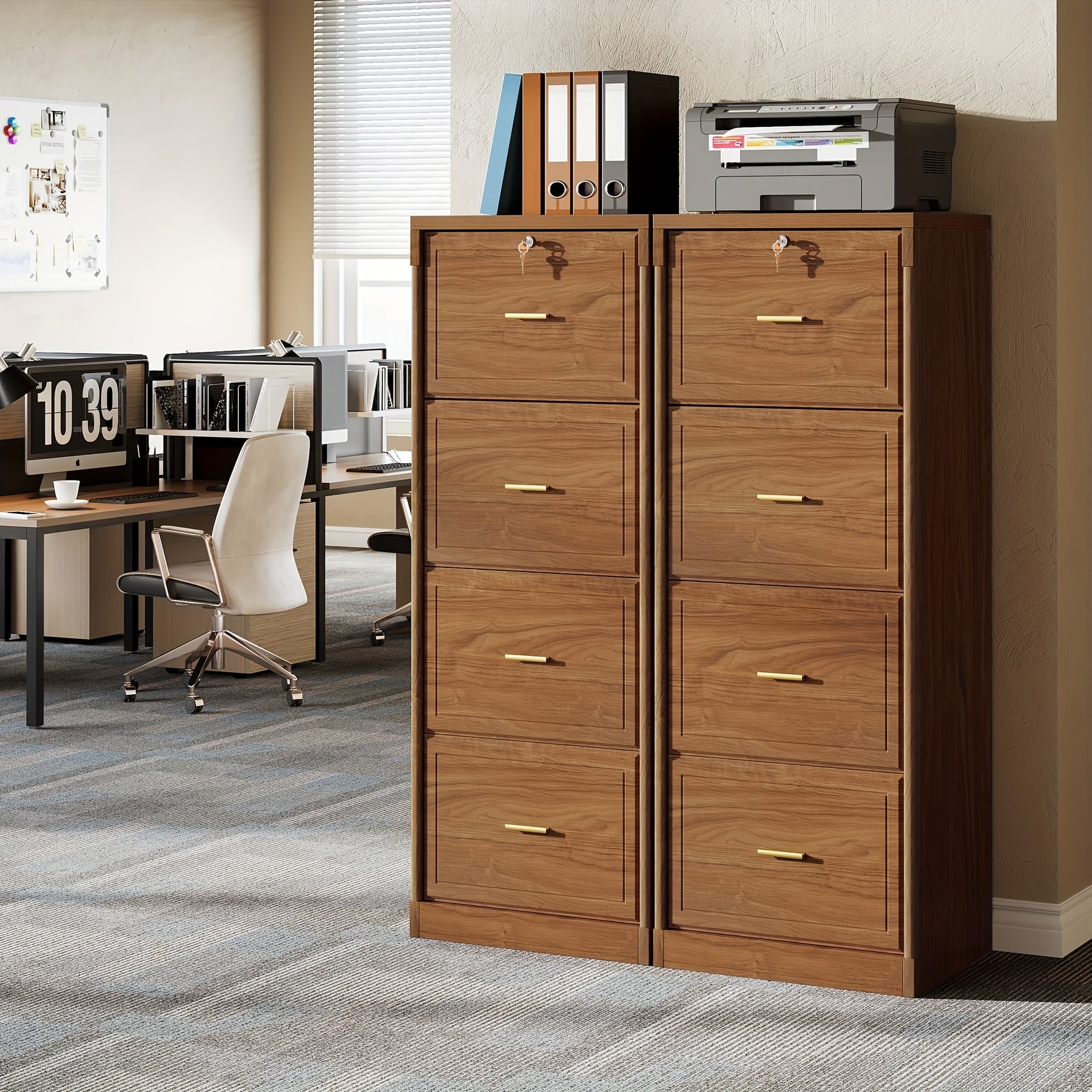Brown Wooden File Cabinet with Lock, Secure Filing Cabinet with Key, Vertical Storage for Home Office, Accommodates Legal Size, Letter, And A4 Files