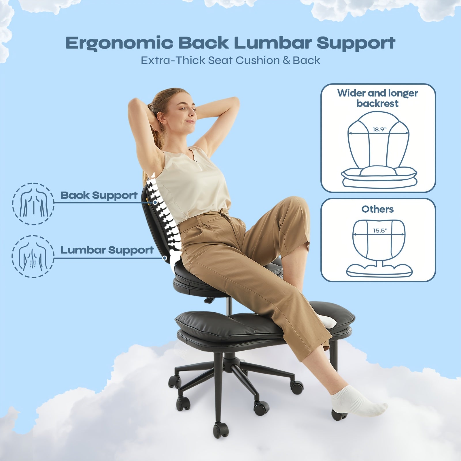 PINMOCO Cloud Comfort Cross-Legged Office Chair, Ergonomic Chair: Extra Wide, Adjustable Seat with Wrapped Backrest with Full Lumbar Support-Perfect for Yoga, Meditation, Office, A-D-H-D Focus Support