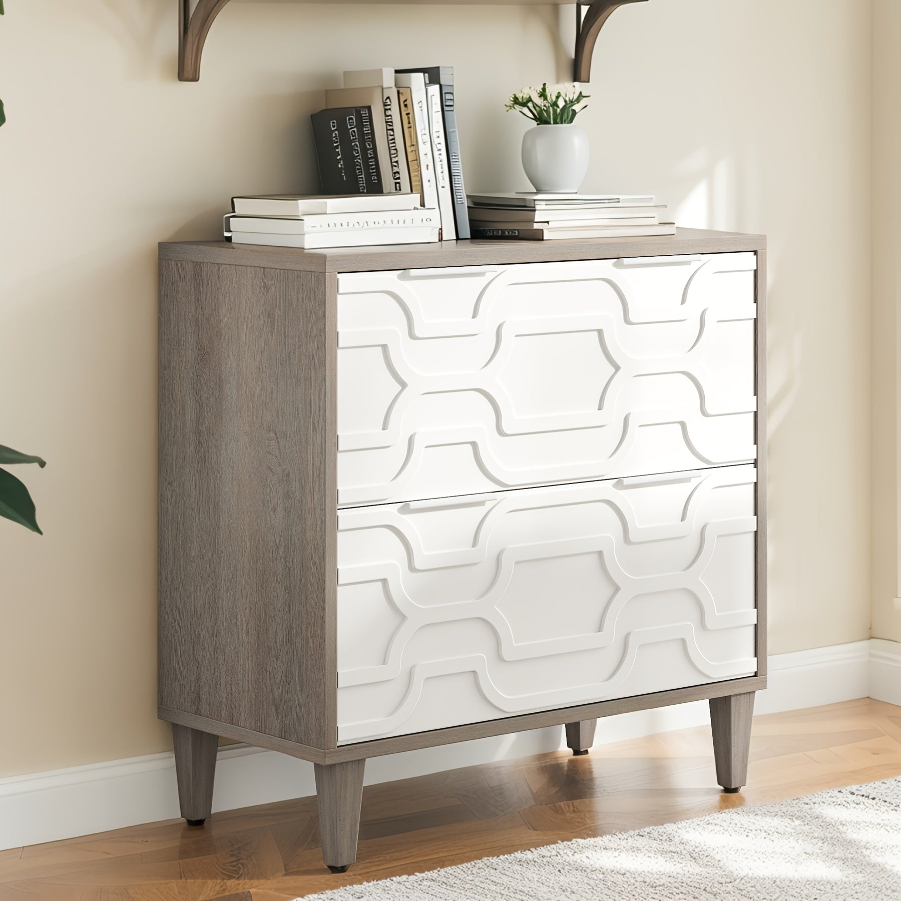 2 Drawer Wide Lateral File Cabinet, Wooden Filing Cabinet, Suitable for Home Office School Hanging Files Letter\u002FLegal\u002FF4\u002FA4 Size, Required-Assembly