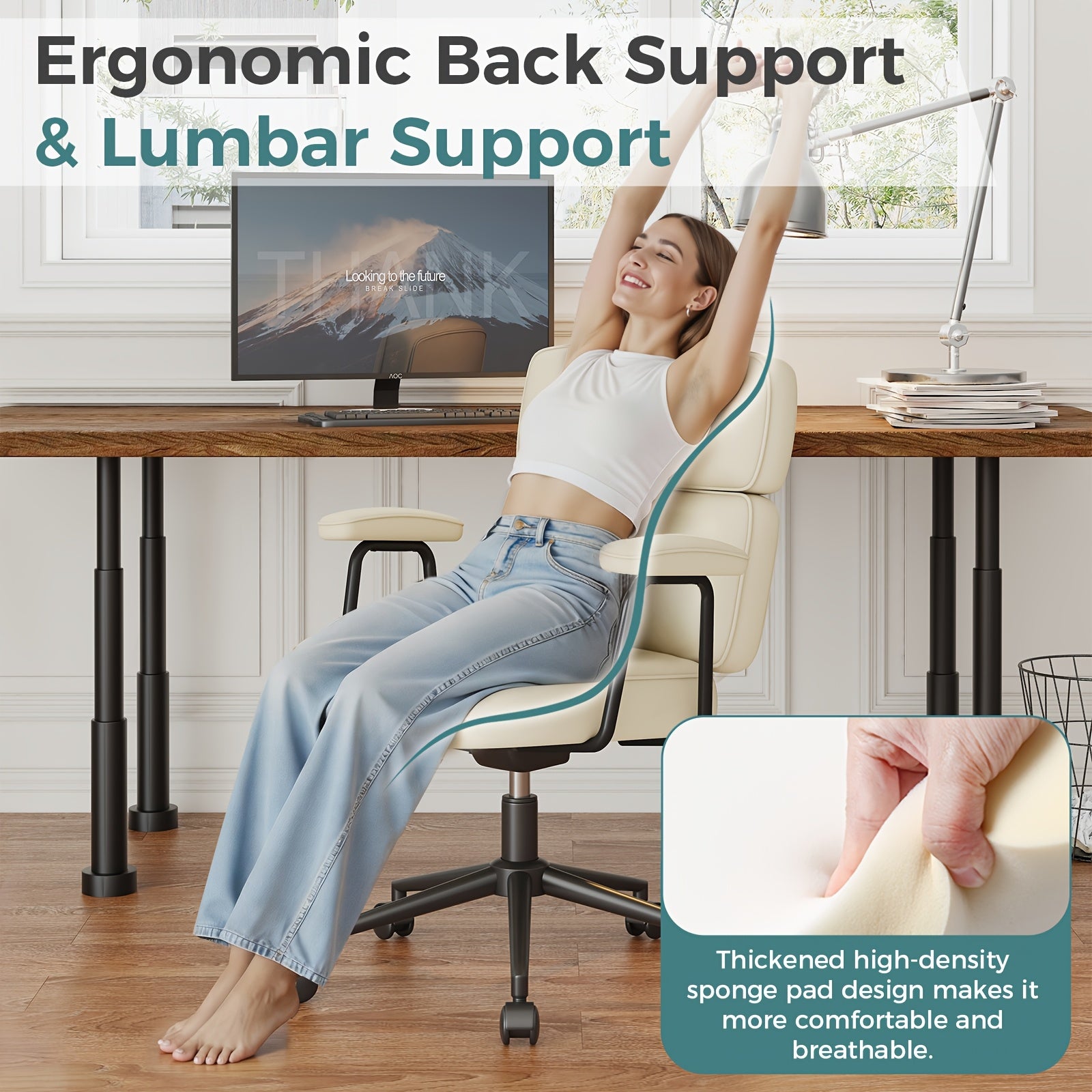 Adjustable Ergonomic Desk Chair for Home Office, Featuring Lumbar Support, Rolling Swivel, And Armrests Suitable for Executive Tasks