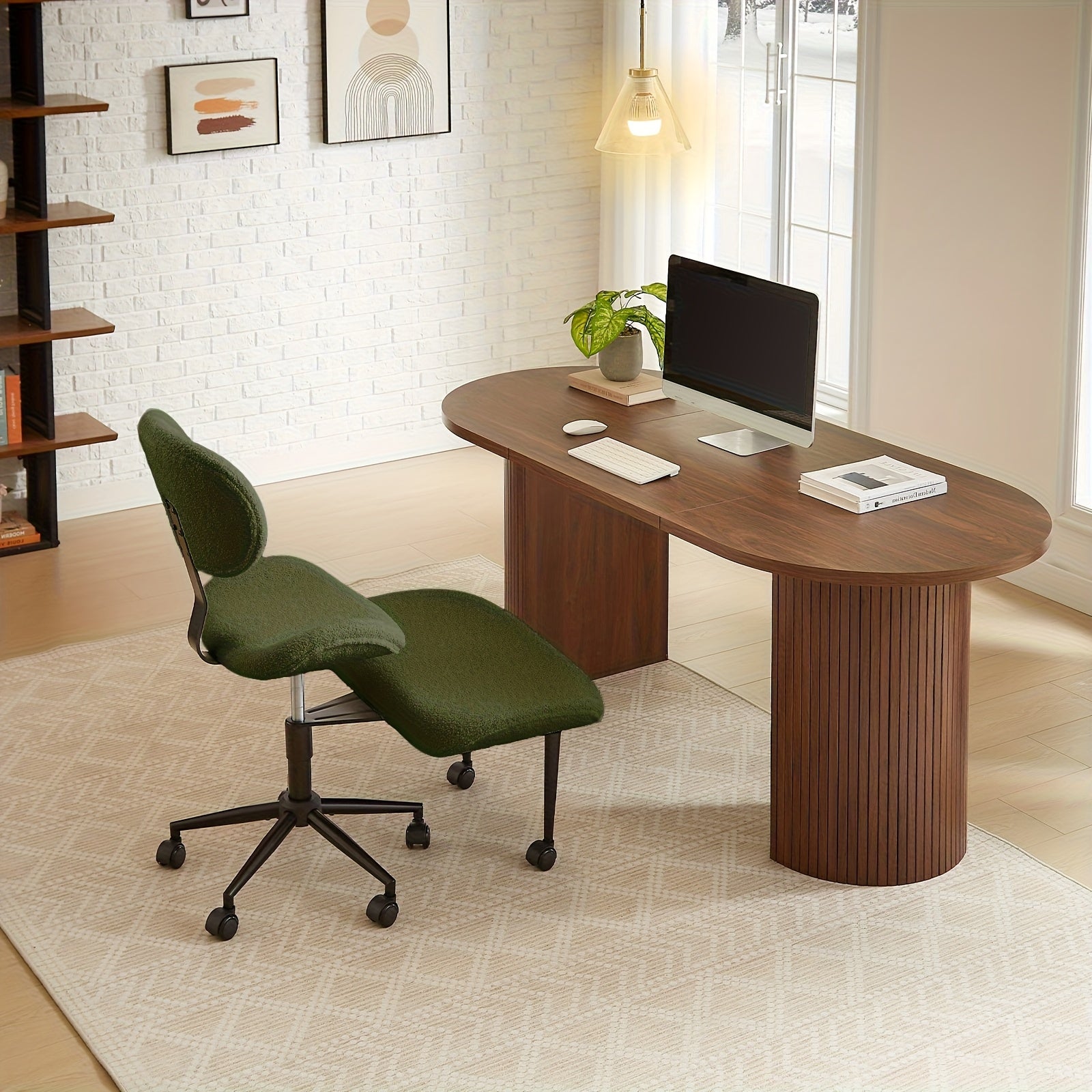 Pinmoco Cross Legged Office Chair with Wheels, ADHD Must Have, Meditation Chair, Wider And Height Adjustable Backrest And Seat, Yoga Office Chair, ADHD Chair for Adults, Improve Work Efficiency, Teddy Fabric, Oliver Green\u002FBlue\u002FBlack\u002FWhite