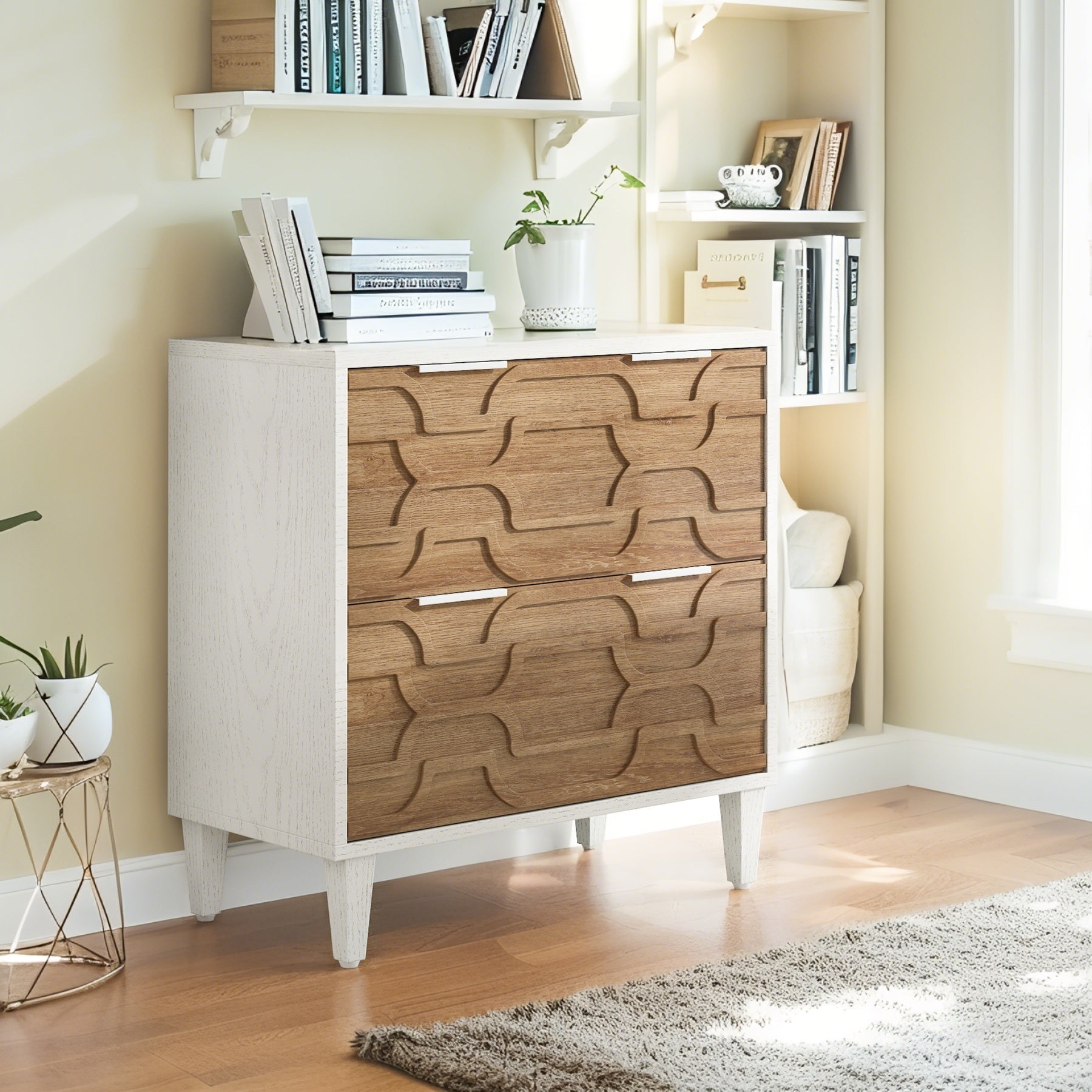 2 Drawer Wide Lateral File Cabinet, Wooden Filing Cabinet, Suitable for Home Office School Hanging Files Letter\u002FLegal\u002FF4\u002FA4 Size, Required-Assembly