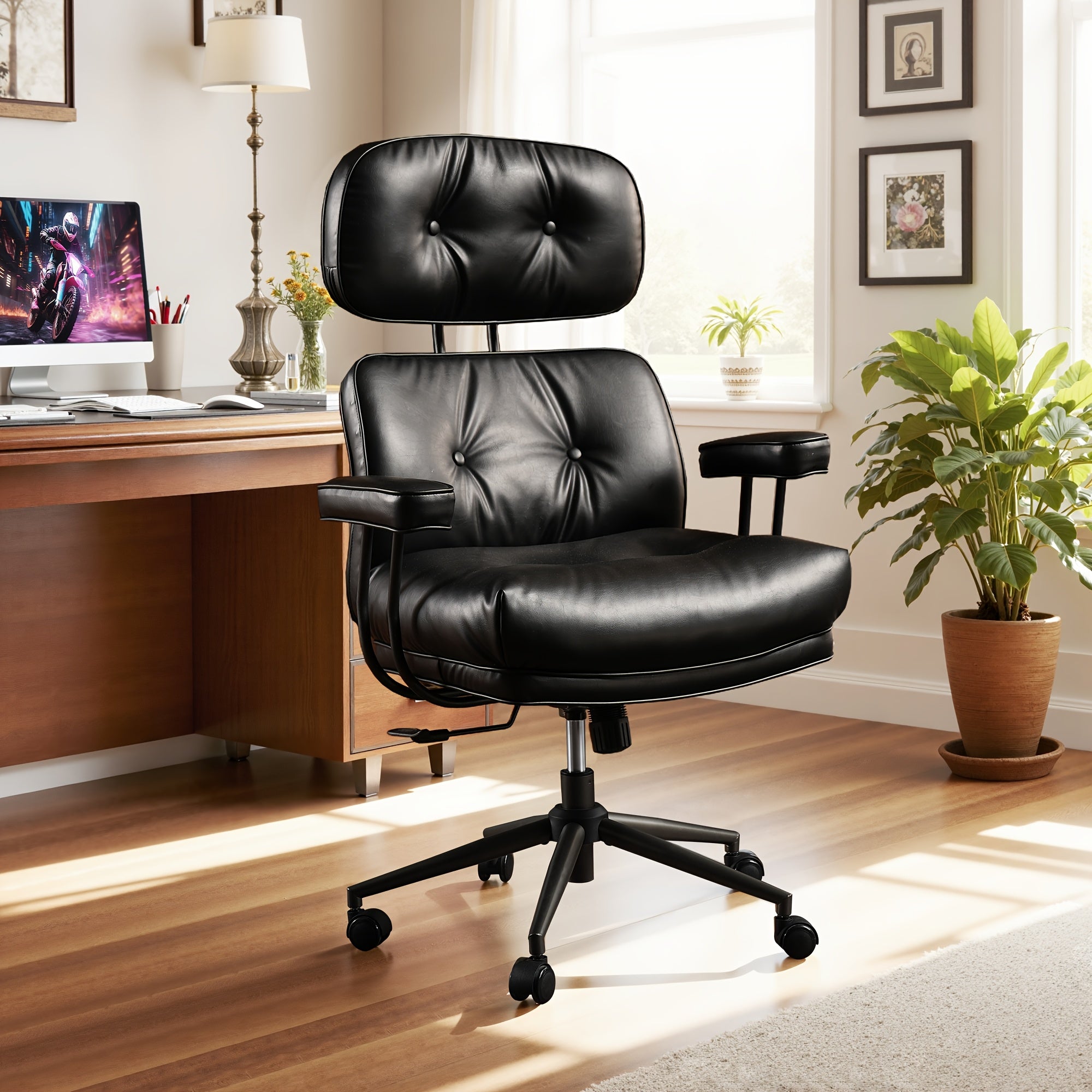 Modern Adjustable Executive Office Chair, High Back Faux Leather |Suede Fabric Desk Chair with Padded Armrests, Lumbar Support & Ergonomic Design for Home Or Office Use, Executive Desk Chair | Modern Office Furniture | Luxury Executive Chair