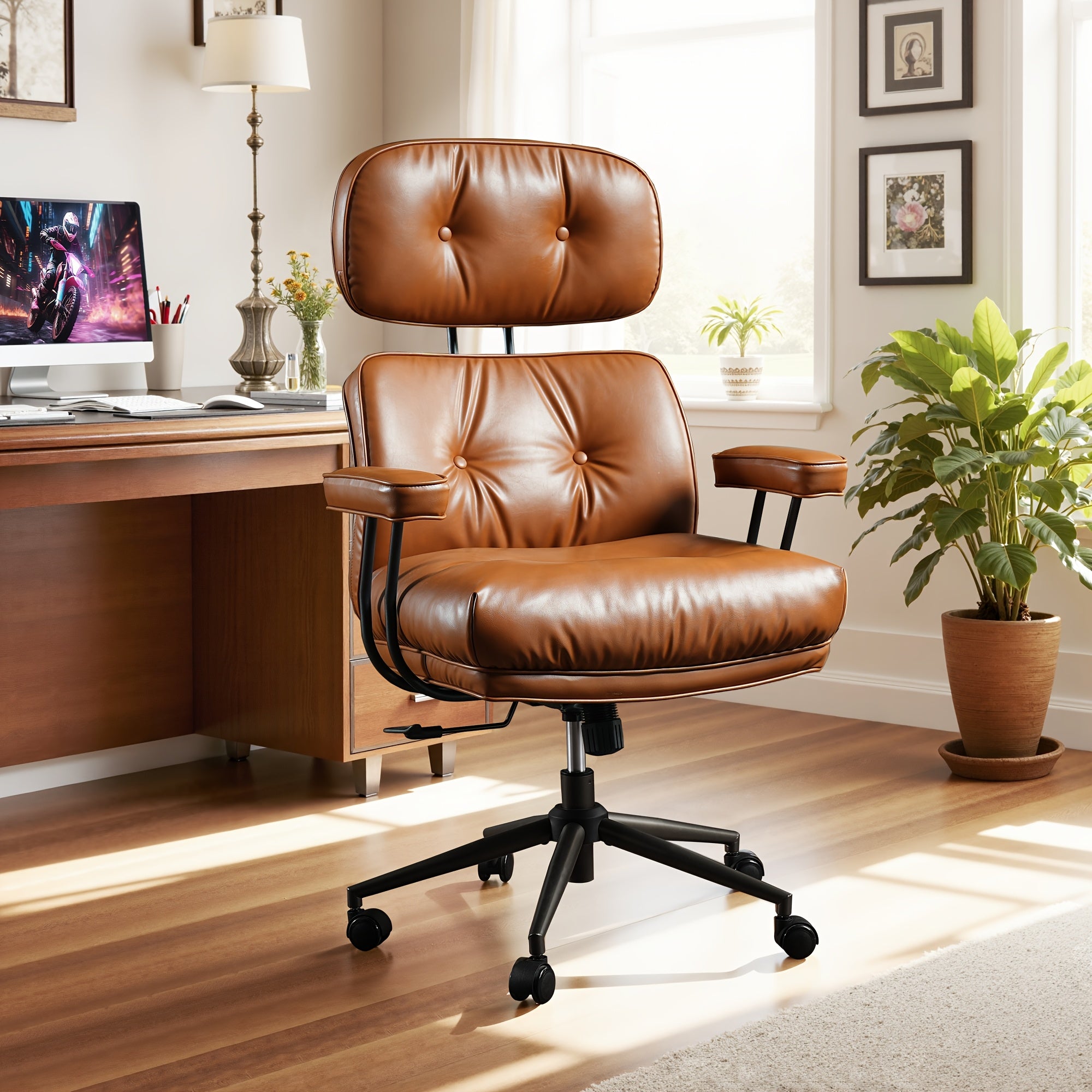 Modern Adjustable Executive Office Chair, High Back Faux Leather |Suede Fabric Desk Chair with Padded Armrests, Lumbar Support & Ergonomic Design for Home Or Office Use, Executive Desk Chair | Modern Office Furniture | Luxury Executive Chair