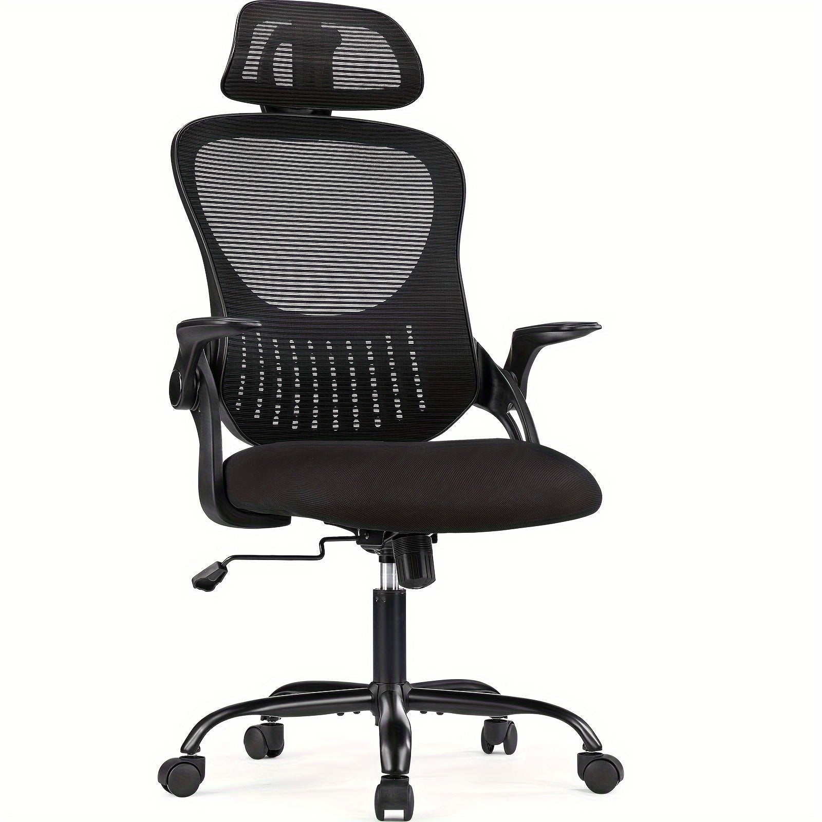 Ergonomic High Back Mesh Chair with Adjustable Headrest, Flip-up Armrests And Lumbar Support-Stainless Steel Frame, Comfortable Padded Seat On 5 Wheels for Easy Mobility-Ideal for Lab Workers