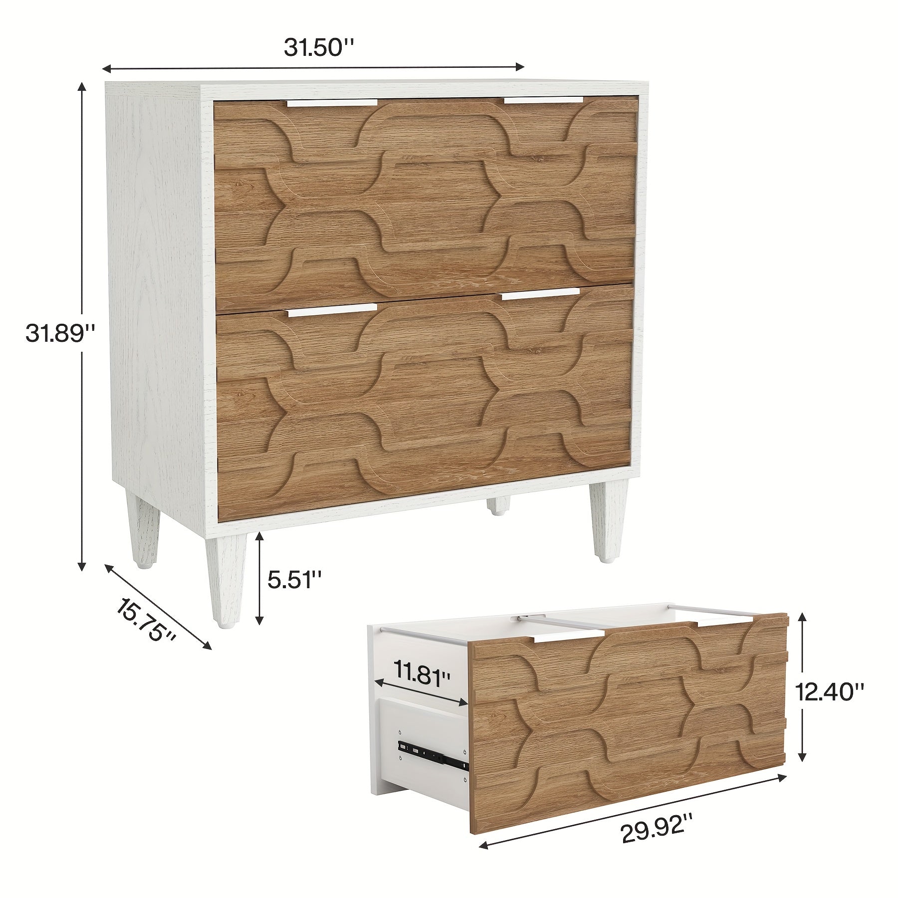 2 Drawer Wide Lateral File Cabinet, Wooden Filing Cabinet, Suitable for Home Office School Hanging Files Letter\u002FLegal\u002FF4\u002FA4 Size, Required-Assembly