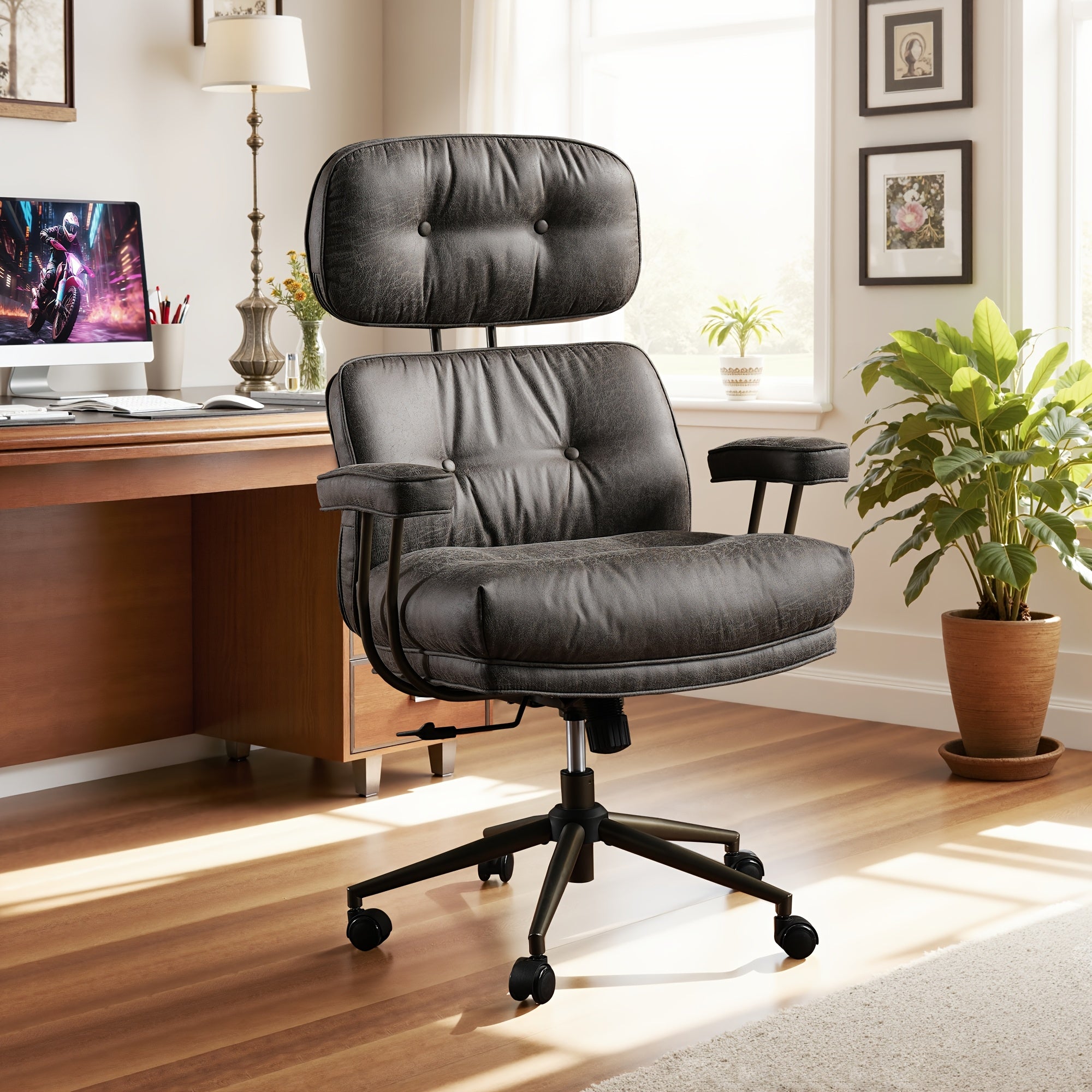 Modern Adjustable Executive Office Chair, High Back Faux Leather |Suede Fabric Desk Chair with Padded Armrests, Lumbar Support & Ergonomic Design for Home Or Office Use, Executive Desk Chair | Modern Office Furniture | Luxury Executive Chair