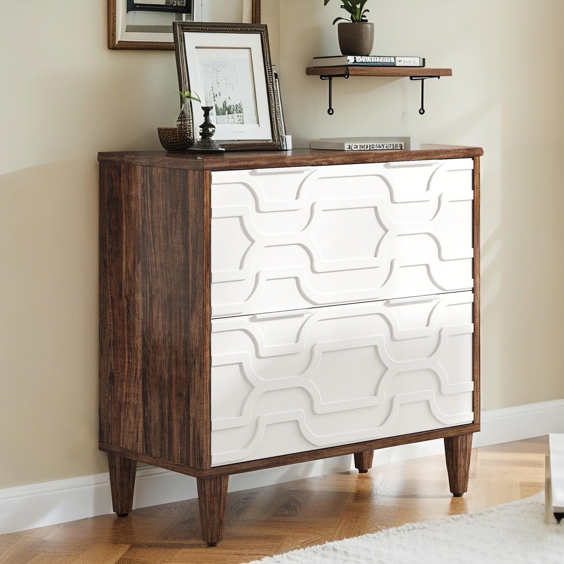 2 Drawer Wide Lateral File Cabinet, Wooden Filing Cabinet, Suitable for Home Office School Hanging Files Letter\u002FLegal\u002FF4\u002FA4 Size, Required-Assembly