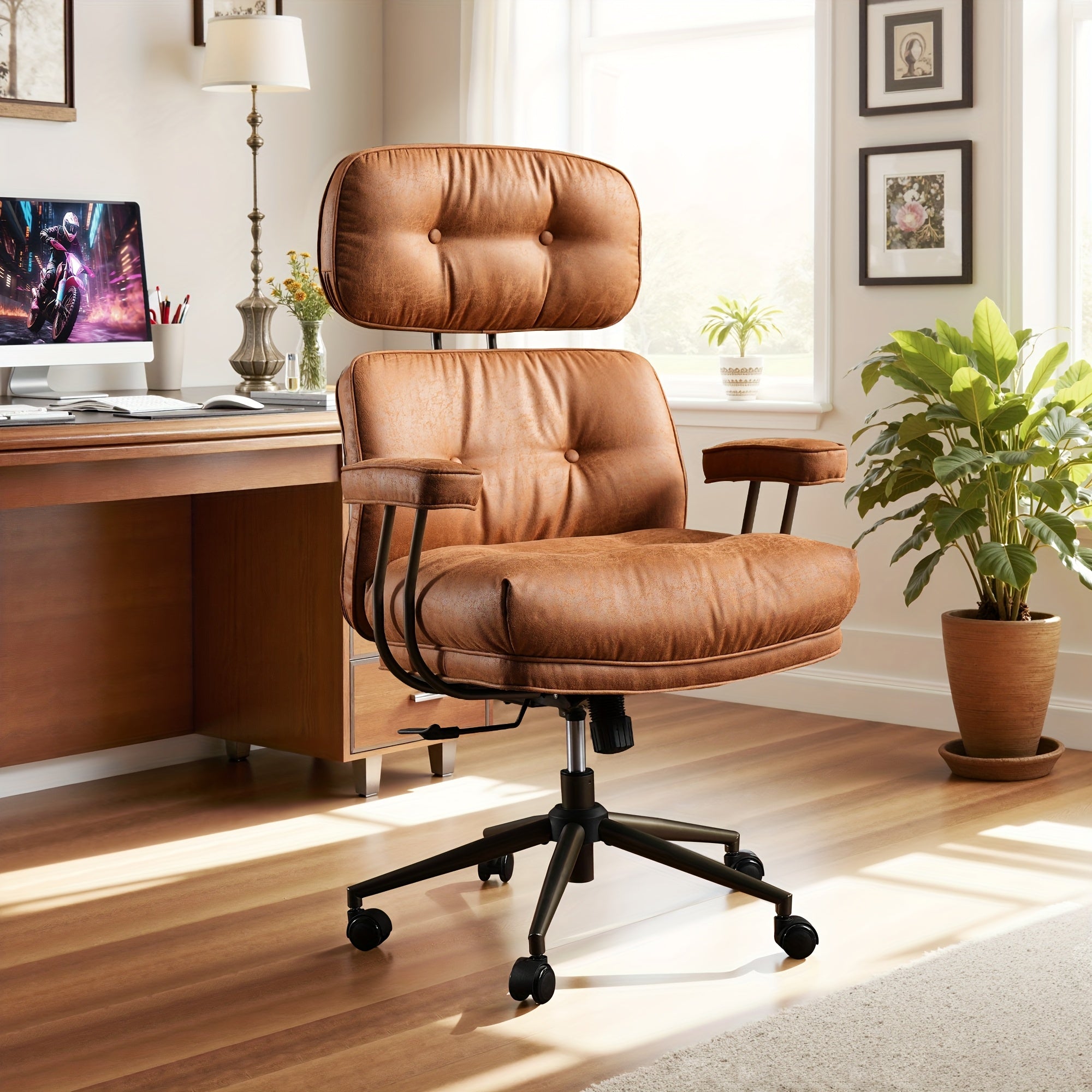 Modern Adjustable Executive Office Chair, High Back Faux Leather |Suede Fabric Desk Chair with Padded Armrests, Lumbar Support & Ergonomic Design for Home Or Office Use, Executive Desk Chair | Modern Office Furniture | Luxury Executive Chair