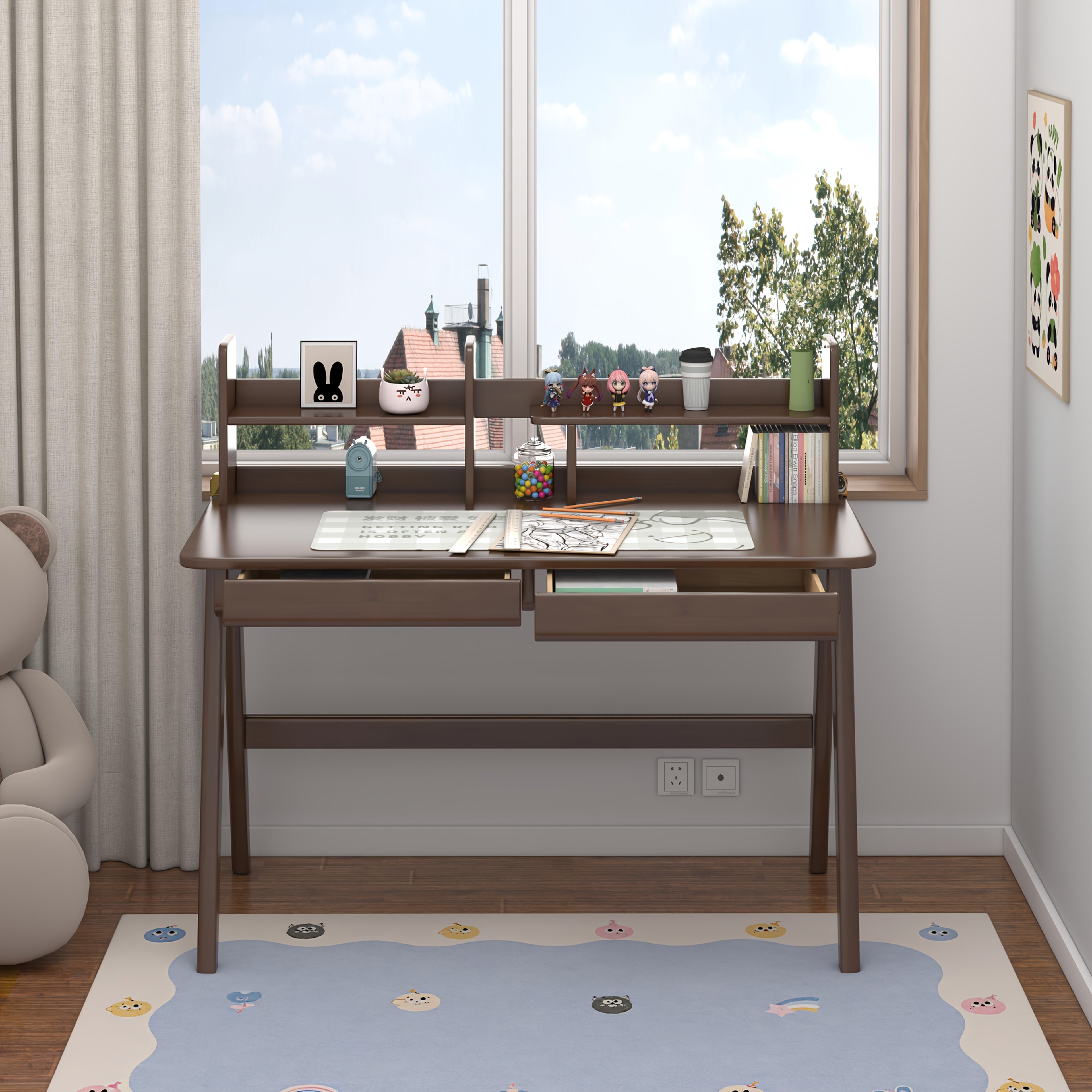 Newly Upgraded Solid Wood Desk And Cabinet Set. The Desk Features Built-in Storage Cabinets, Perfect for Teenagers, Office Workers, And More. Can Serve As A Study Desk, Computer Desk, Or Vanity Table. Available In 3 Color Options.