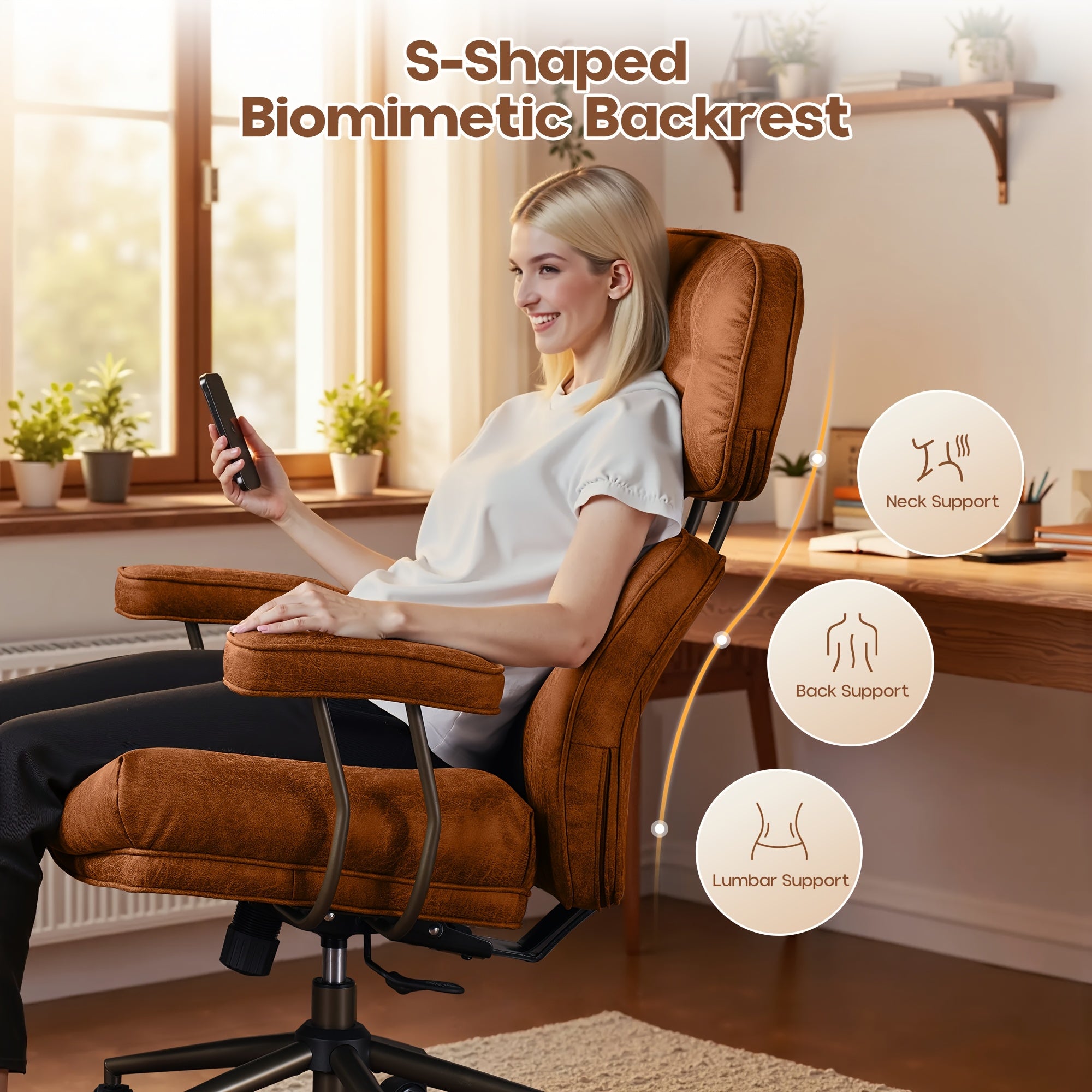 Modern Adjustable Executive Office Chair, High Back Faux Leather |Suede Fabric Desk Chair with Padded Armrests, Lumbar Support & Ergonomic Design for Home Or Office Use, Executive Desk Chair | Modern Office Furniture | Luxury Executive Chair