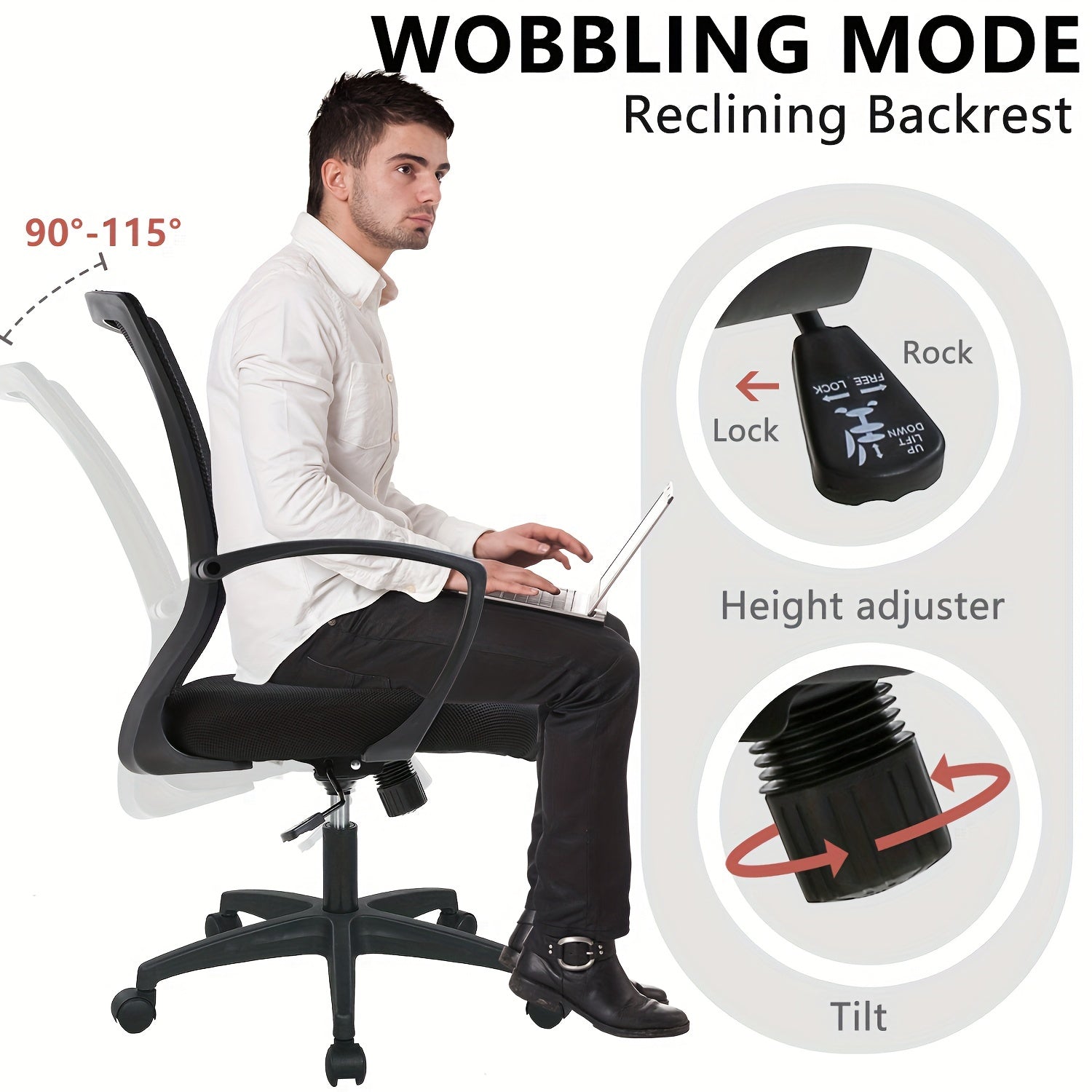 Home Office Chair, Mid Back Computer Swivel Lumbar Support Adjustable Desk Task Computer, Ergonomic Comfort Mesh Chair With Armrests, Christmas Gift, Holiday Essentials