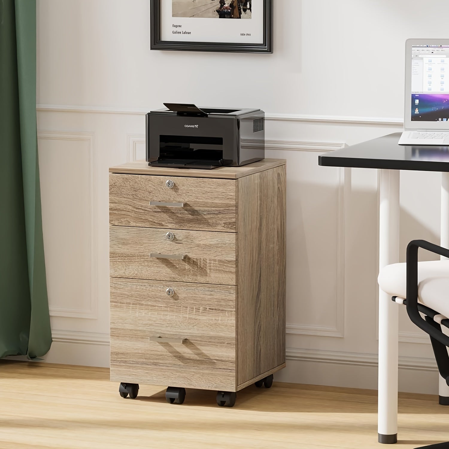 White Wood Grain Density Board Three Drawers Wooden Filing Cabinet