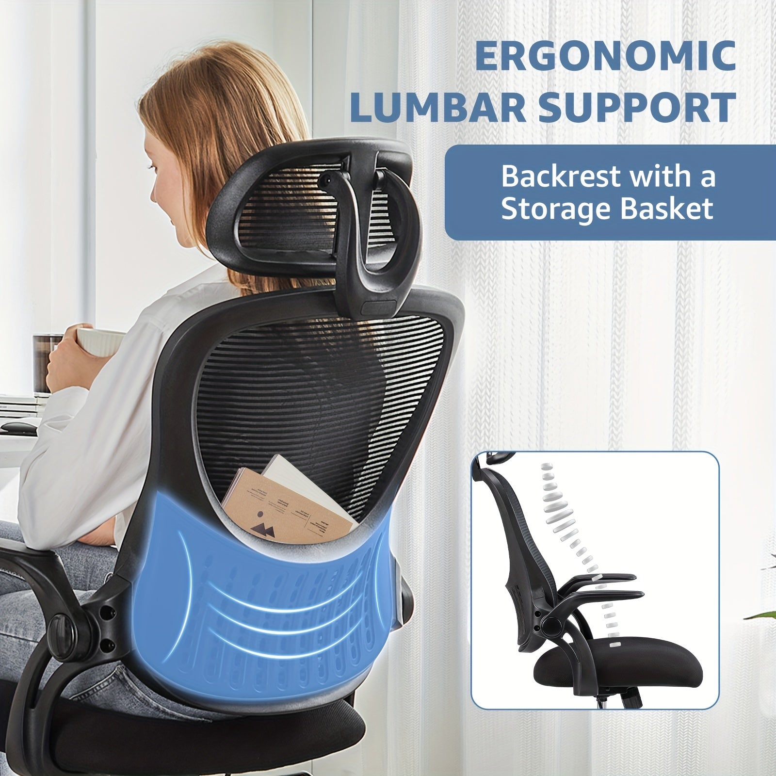 Gaming Chair, Office Chair, Breathable Mesh Design, Equipped With Wheels, Armrests, And Fixed Head Cushions, Lumbar Support To Protect The Lumbar Spine