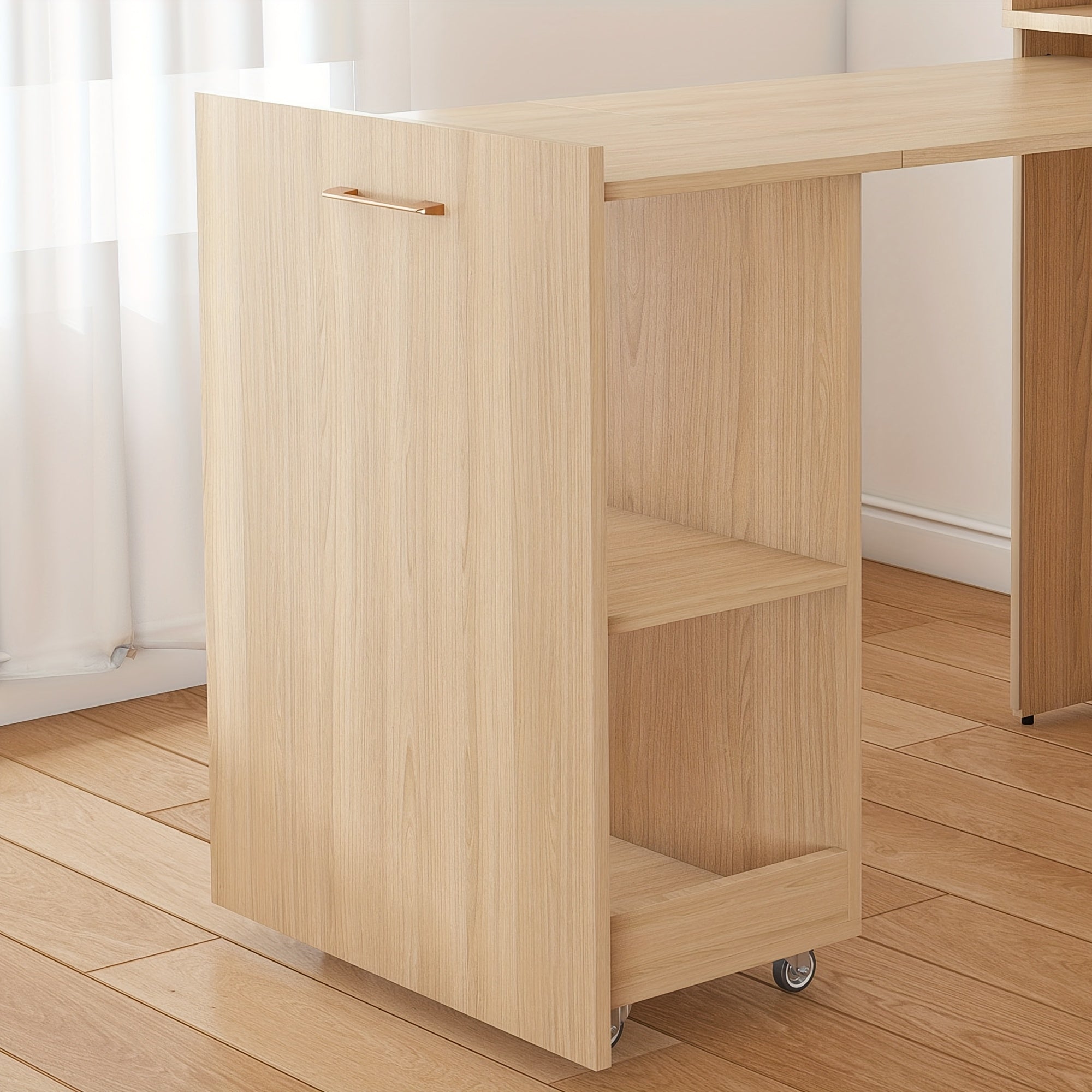 Foldable Stretchable Adjustable Height Desk with Mobile Wheels & Storage Shelves - Space-Saving Heavy-Duty PVC Frame, Walnut for Office, Small Apartments, Dorm Rooms - Easy Assembly Freestanding Writing Table