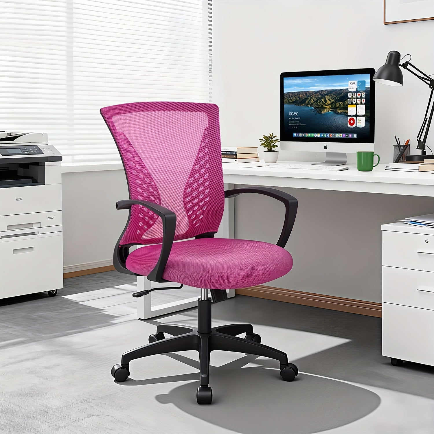 Home Office Chair, Mid Back Computer Swivel Lumbar Support Adjustable Desk Task Computer, Ergonomic Comfort Mesh Chair With Armrests, Christmas Gift, Holiday Essentials